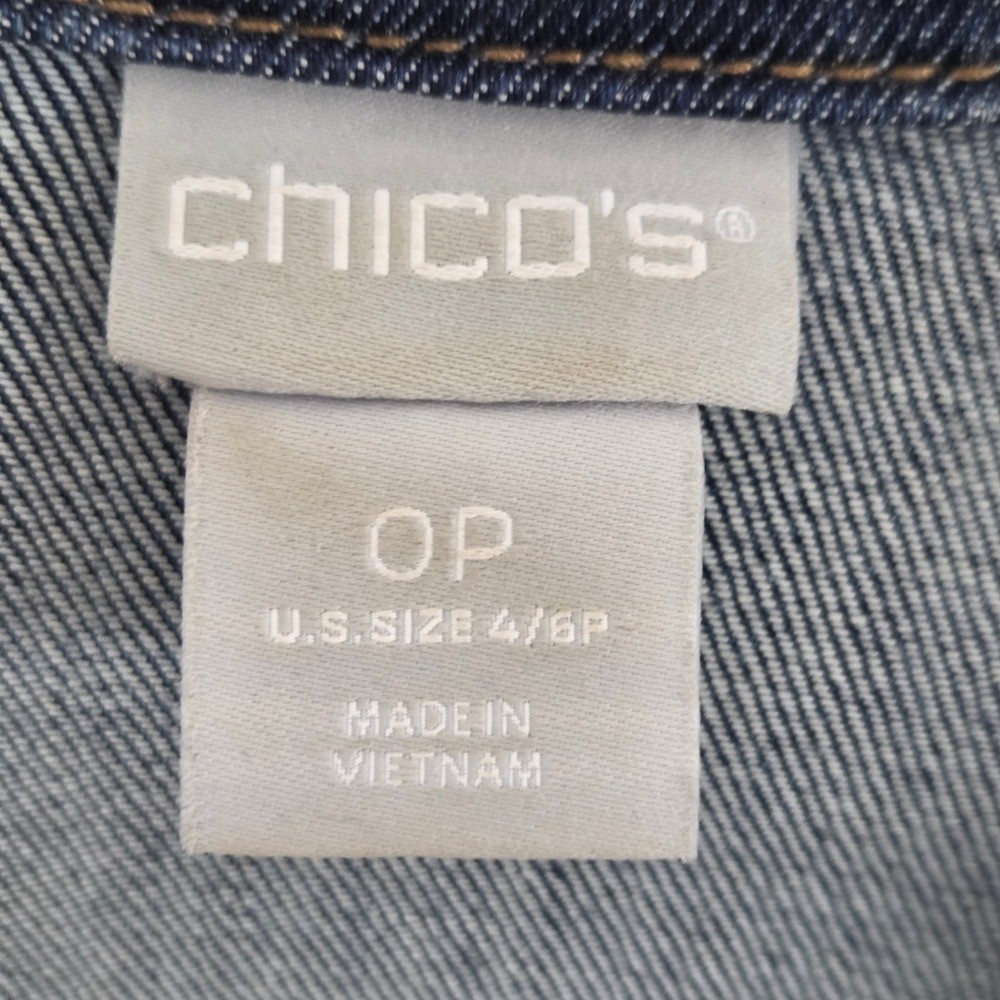 Chicos Denim Jacket Womens 0P Blue Button Up Classic Casual Petite 4/6P
