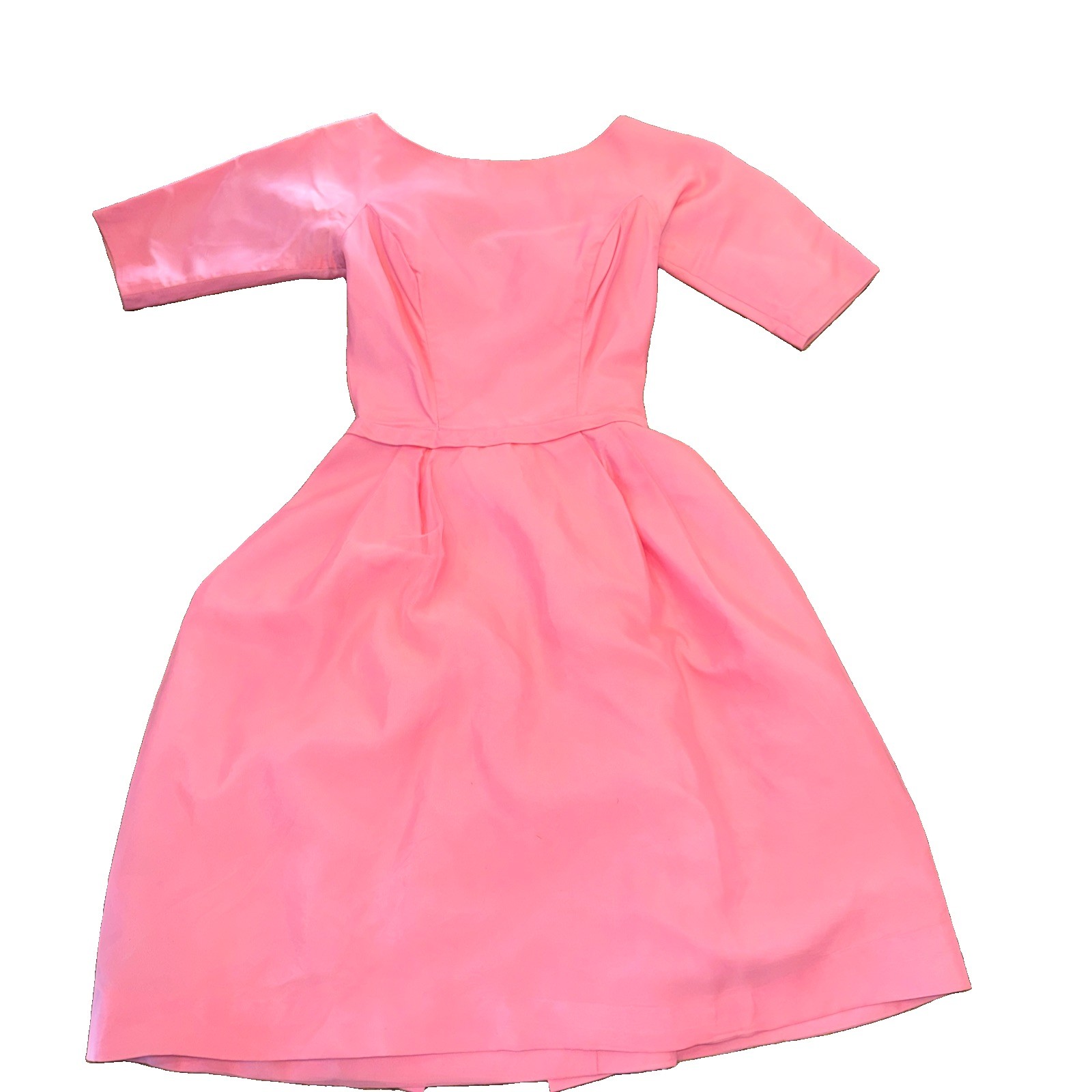 Vintage 50s LORRIE DEB Womens Sz 13 Tea Length Cocktail PINK Satin Party MINT