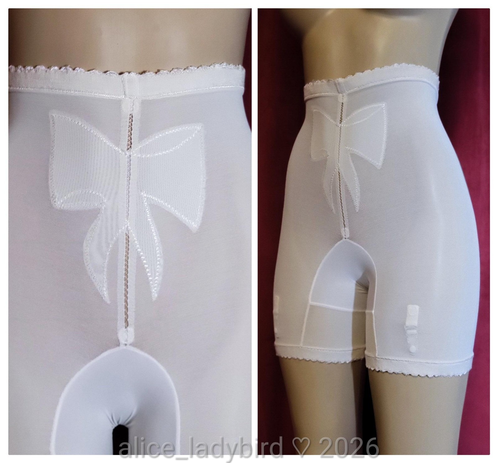 Vintage ISIS Long-Leg PANTY Girdle GARTER Belt Nylon LLPG Coquette Bow Shorts ~M