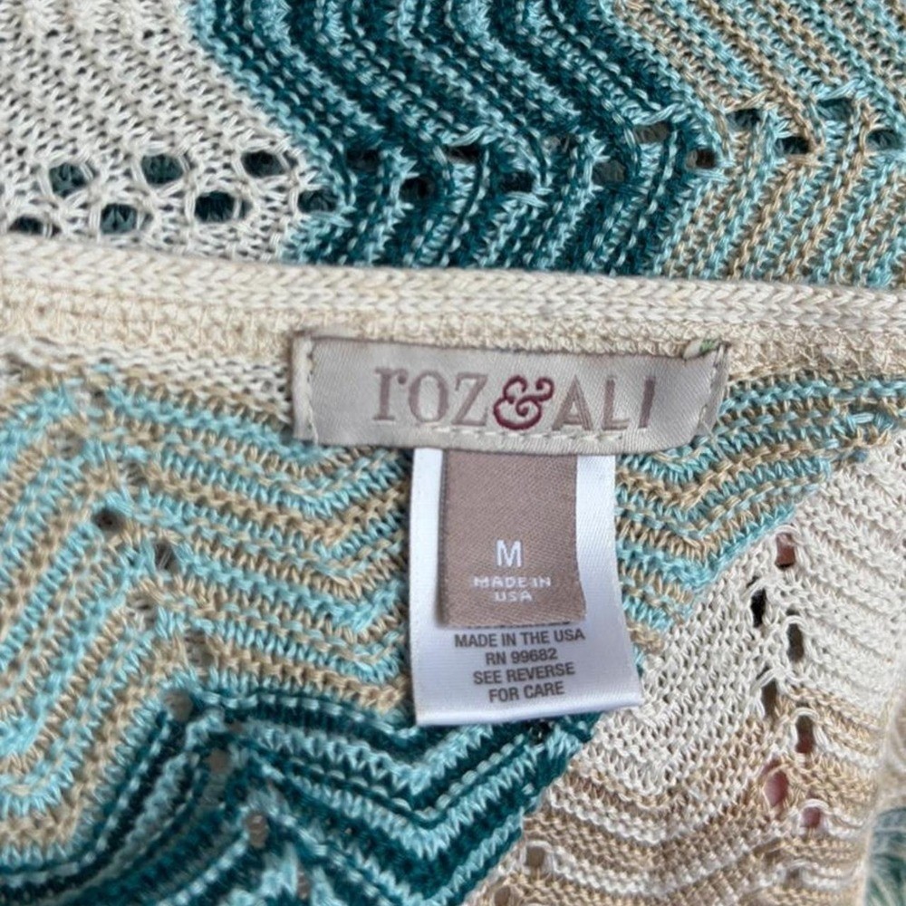 Roz & Ali Coastal Chevron Open Knit Cardigan Vintage Boho
