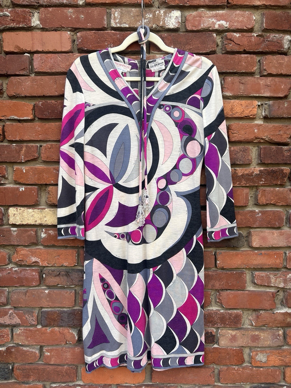 Vintage 1960s Emilio Pucci For Saks Fifth Avenue Long Sleeve Dress Cashmere Silk