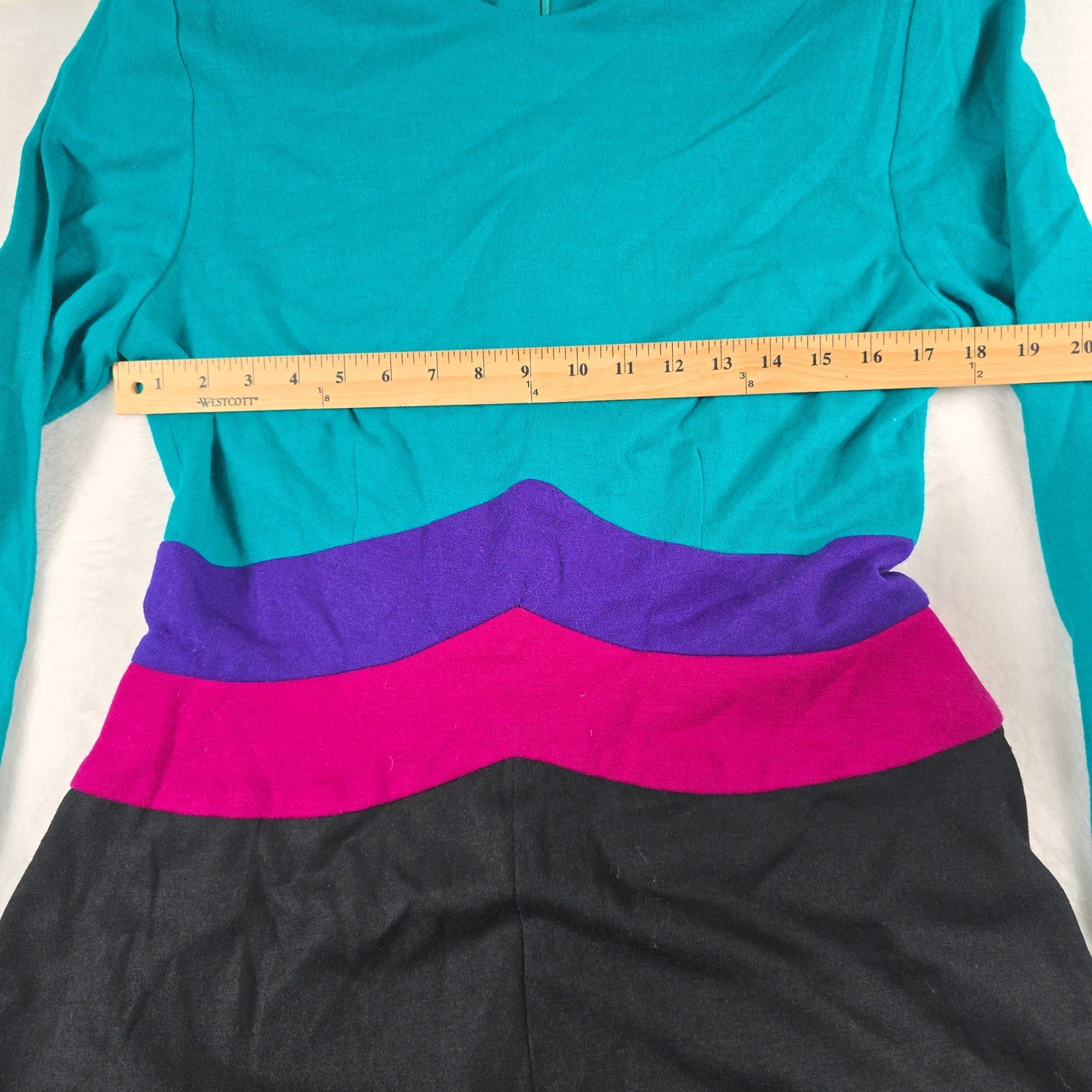 Linda Lewis Vintage 100% Wool Colorblock Maxi Dress Teal Purple Size 14 NWT