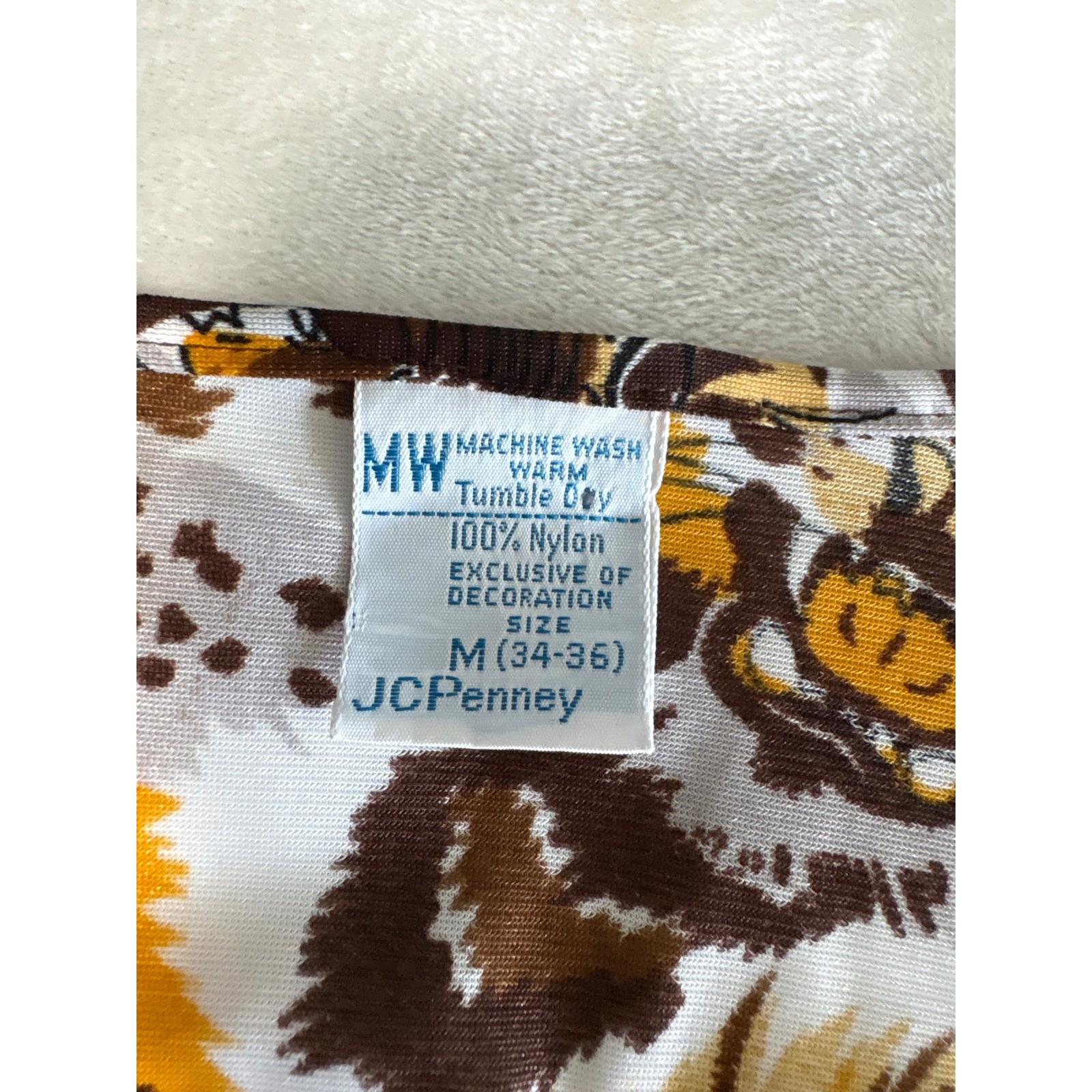 Vintage 70s JCPenney Animal Print top Lion Tiger Nylon Gold Brown Medium