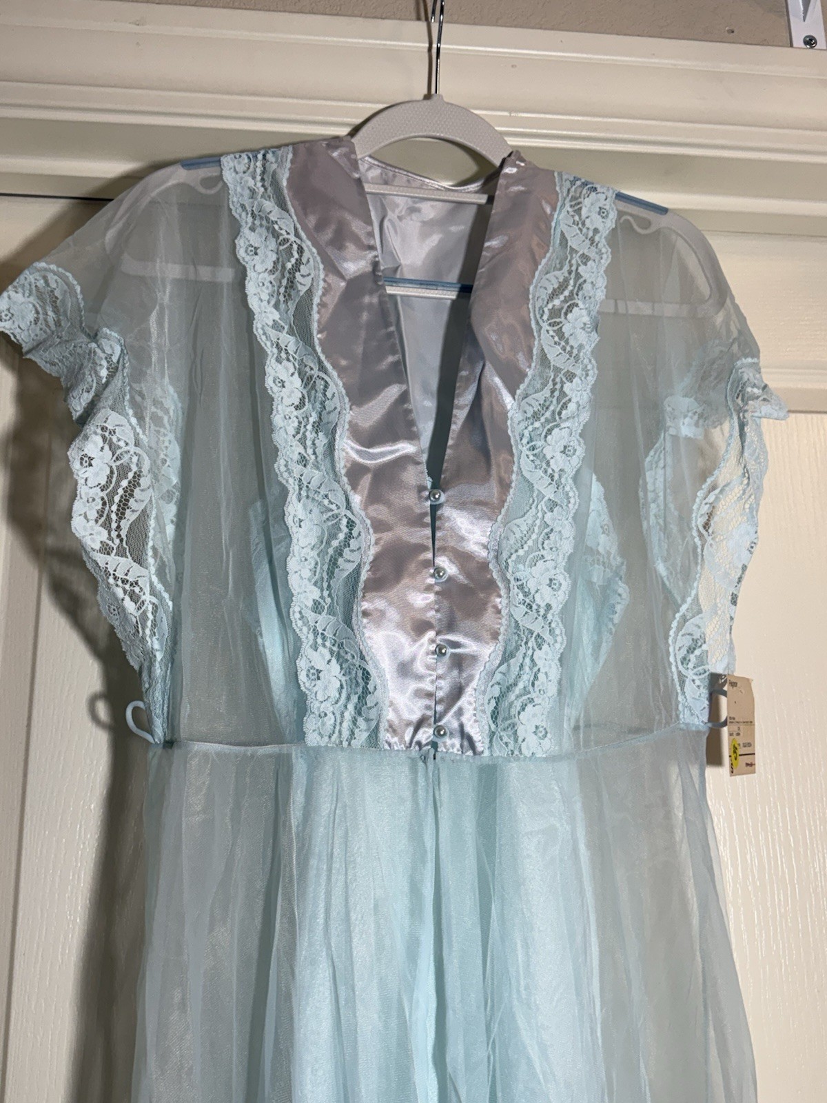 NWT VTG 60s JCPenney Aqua Sheer Peignor Set Sheer Lace Robe & Nightgown NO BELT