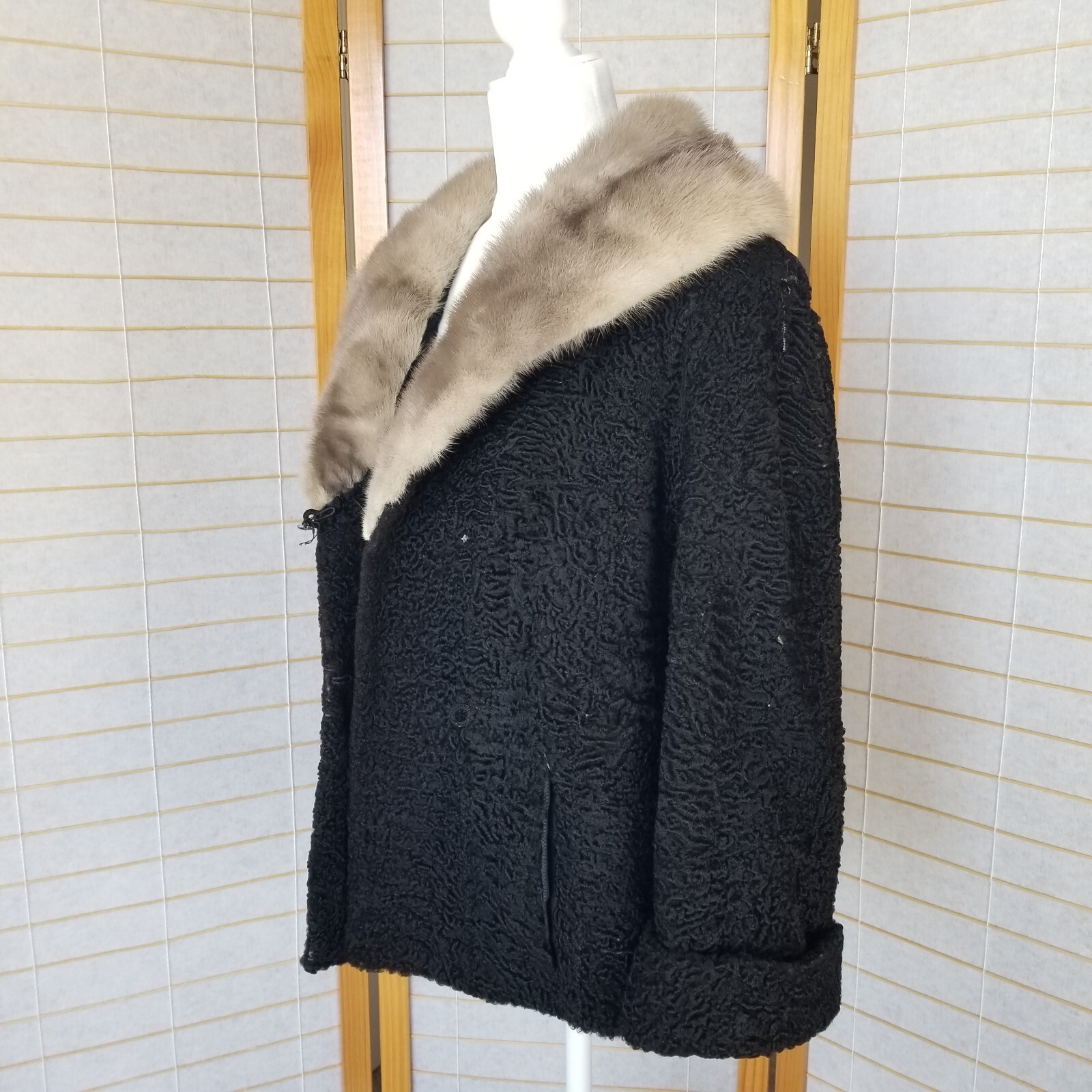 Vintage Black Wool and Mink Coat Short Opera Jacket Size M/L 1950s/60s FLAW