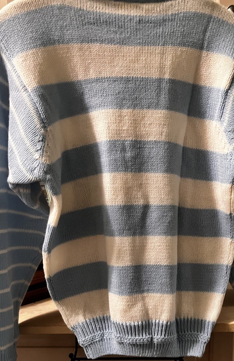 Vintage 90s Striped Sweater Blue Cream Pocket Knit Women’s Small NWT