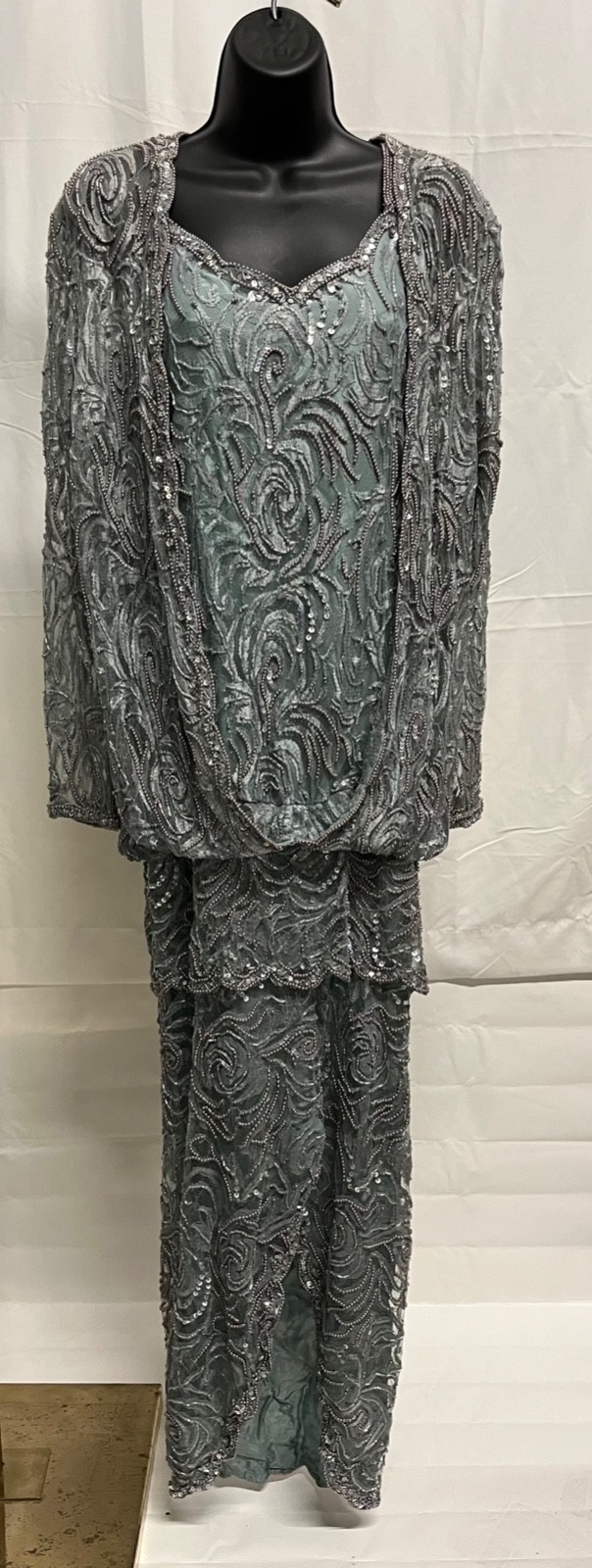 VTG Designer lace pearl beaded drop waist dress by Judith Ann Creations Size L