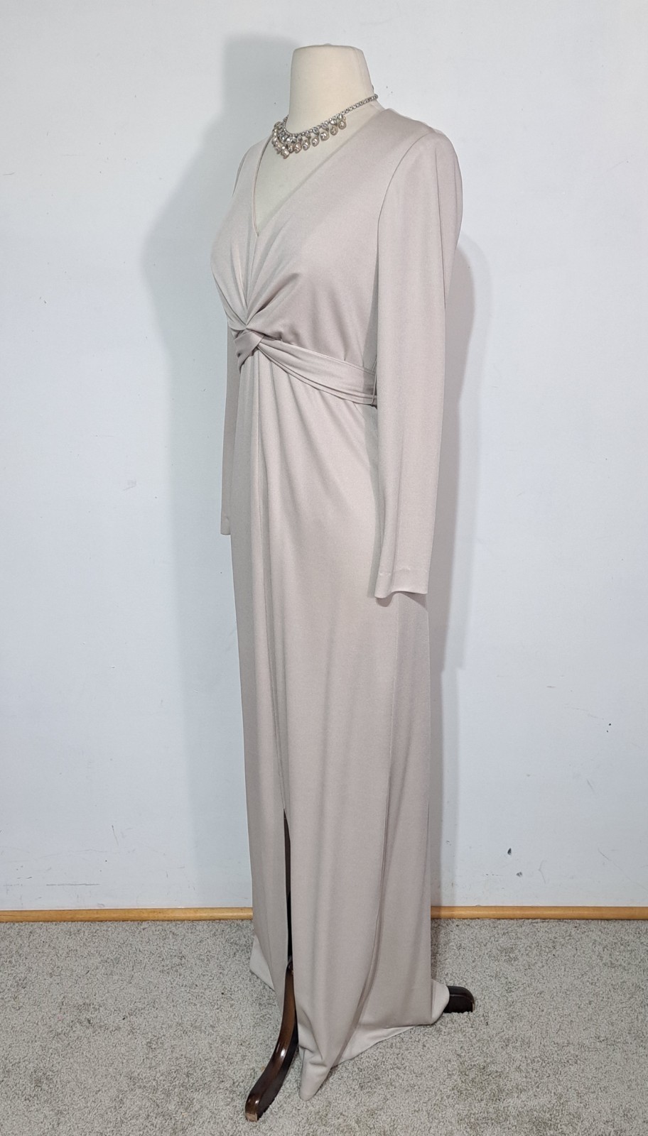 Vintage Jersey Knit Maxi Goddess Dress Knot Twist Waist Sz S