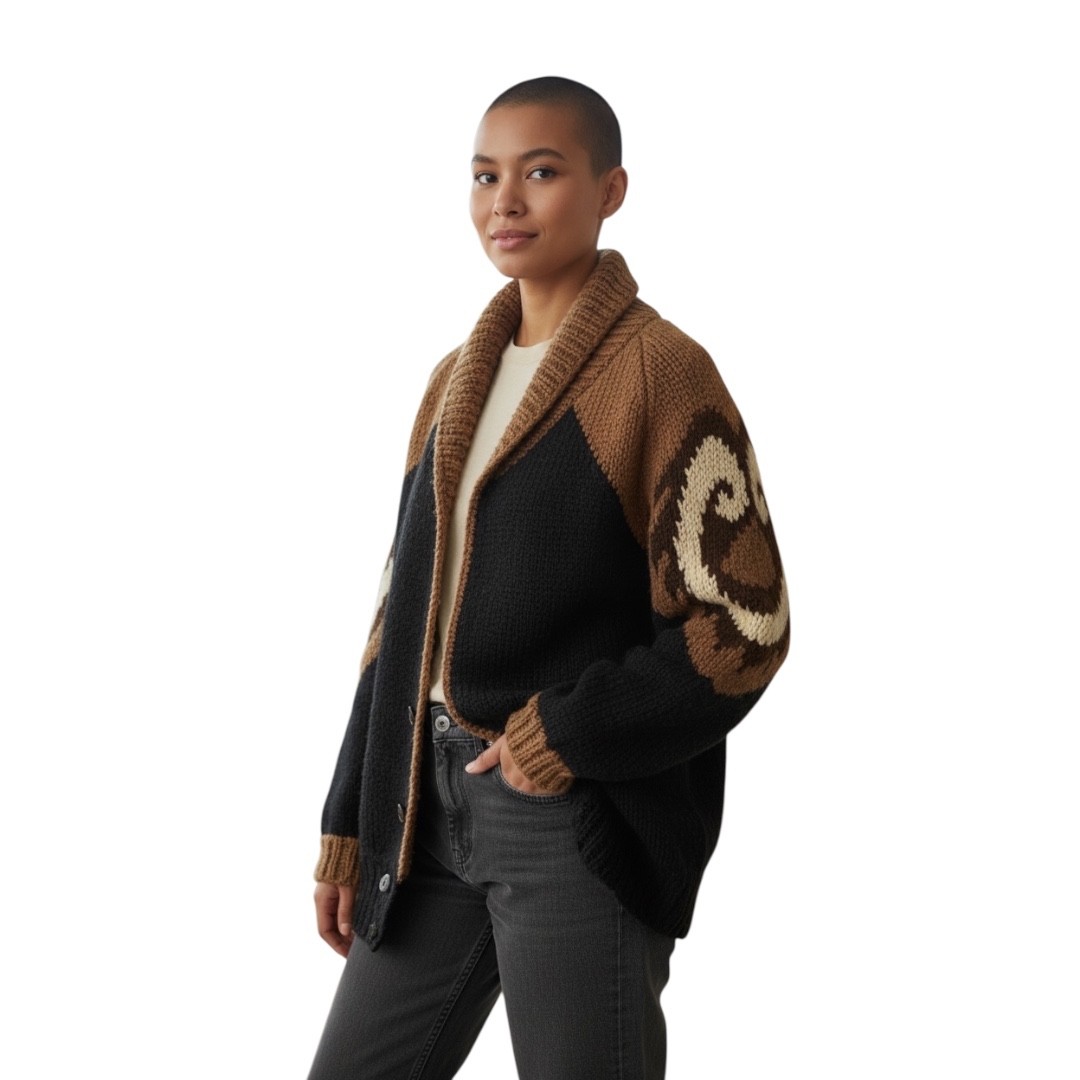 Vintage Cervelle Women’s Wool Blend Oversized Cardigan With Abstract Pattern M/L