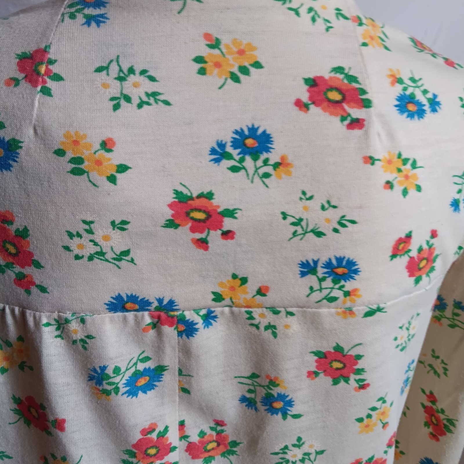 Womens Medium Vtg 70’s Peasant Top Blouse Floral Button-Down Hippie Groovy Mom