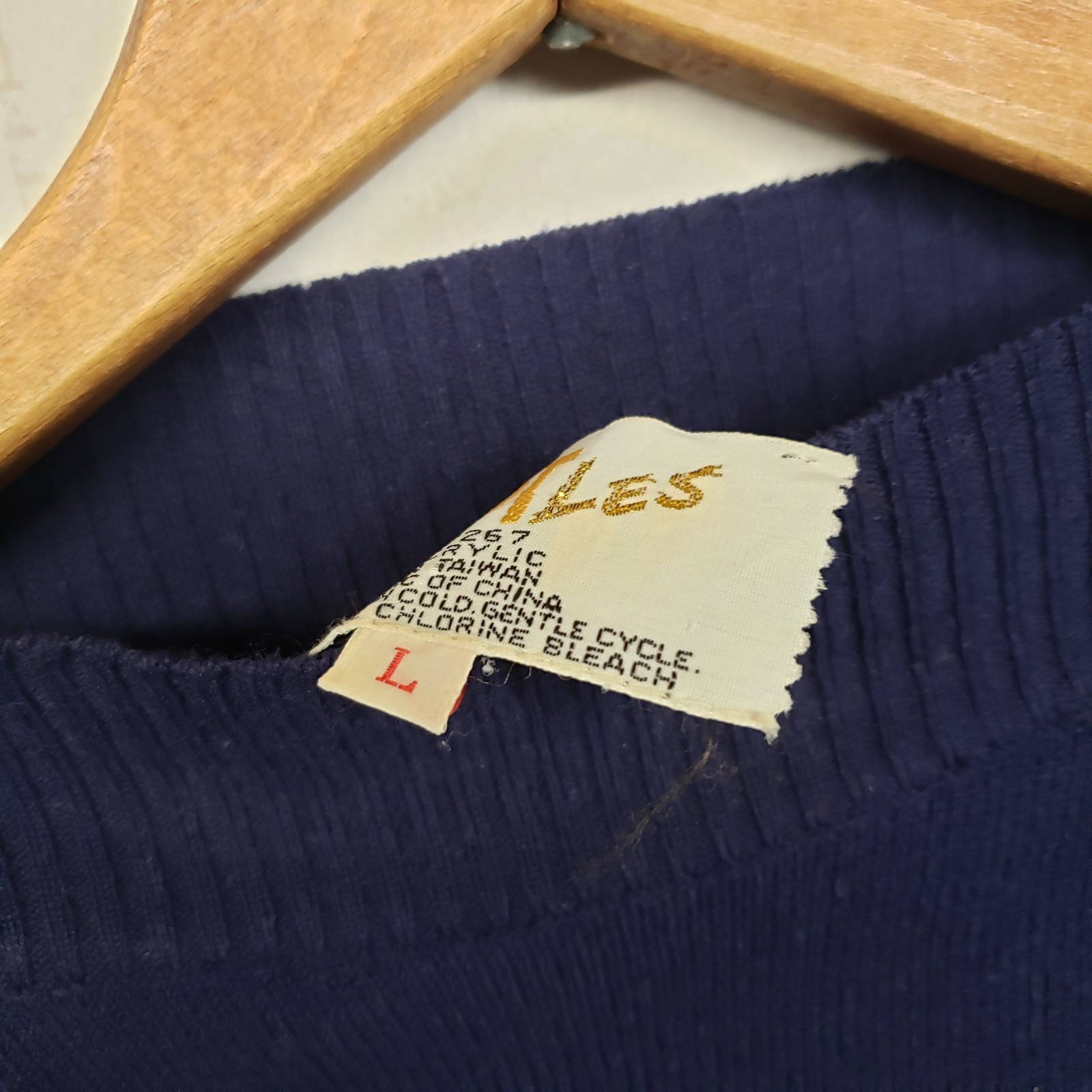 Vintage Cyn Les Shirlee Sweater Womens Size L Blue Retro 1970s Embroidered Frogs