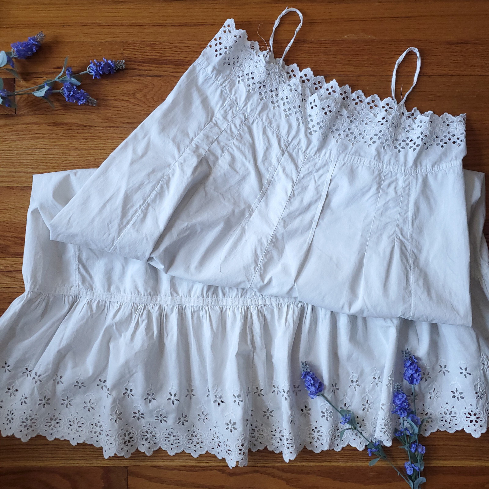 Antique Victorian Edwardian undergarment white cotton eyelet lace slip old dress