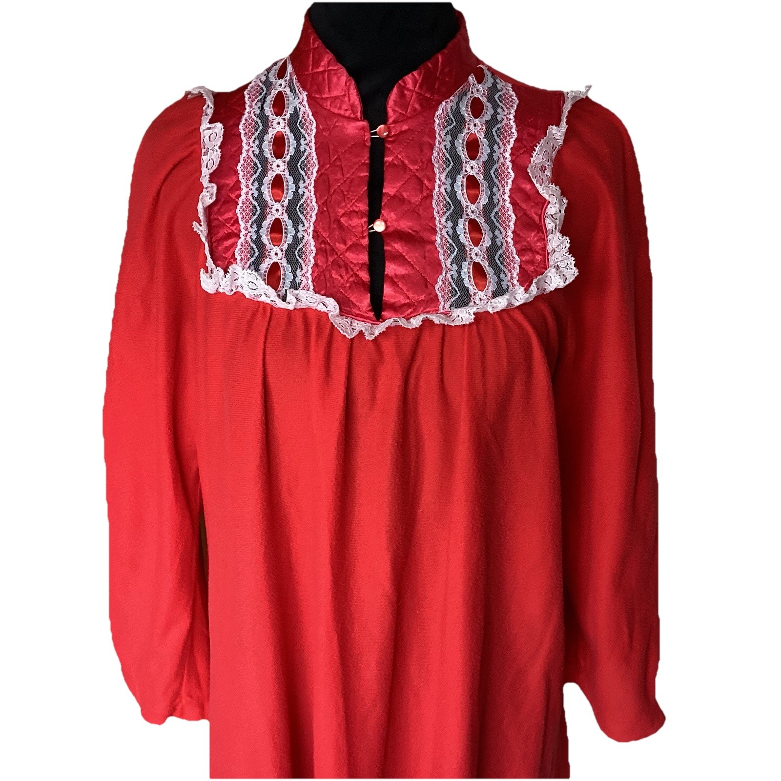 Time Star VTG 90s Women Med Long Sleeve Lace Quilted Red Maxi Night Gown Granny