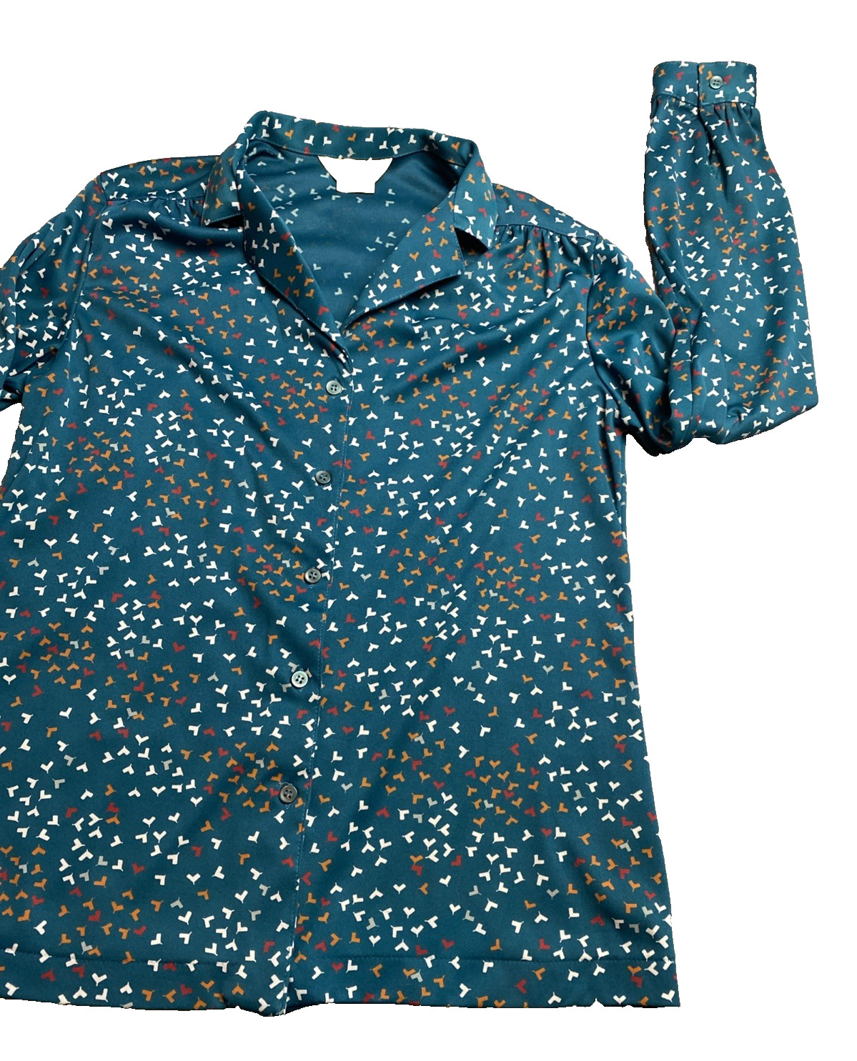 Vintage Sears Green Polyester Blouse Women’s 16 Stretch Disco Collar 1980s
