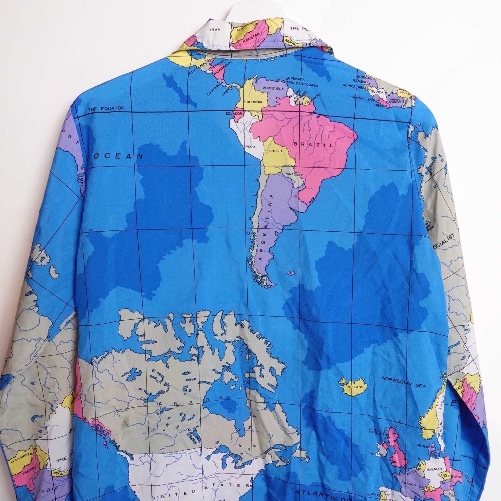 Vintage 80s Miss James Sir Womens World Map All Over Print Globe Shirt Medium