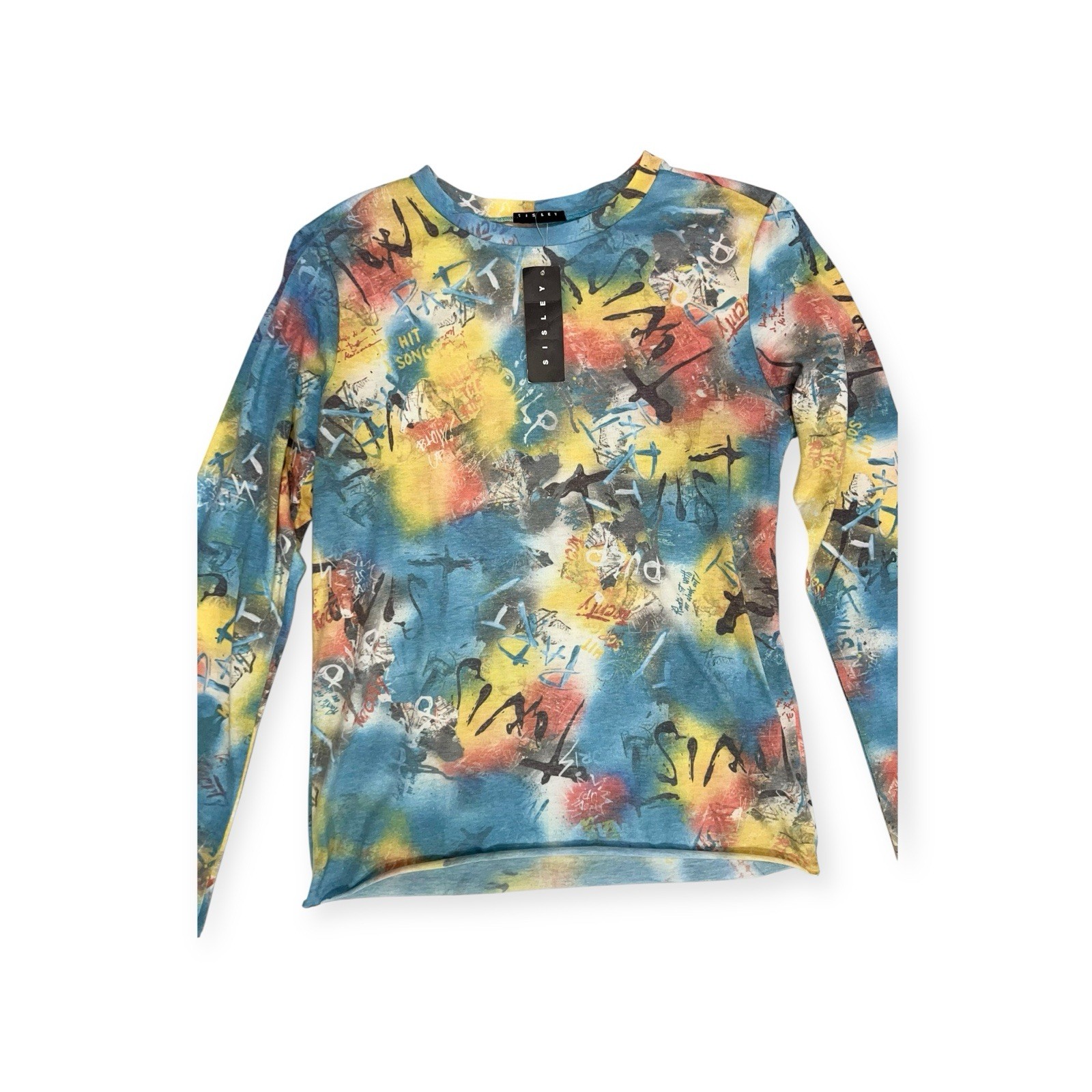 VTG Y2K SISLEY GRAFFITI T-SHIRT TOP RAVE MOD DISCO PSYCHEDELIC CYBER GOTH NWT