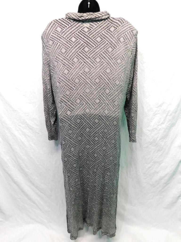 Vintage SL Fashions 18W XL Silver Sparkle Knit Maxi Dress Button Front Unlined