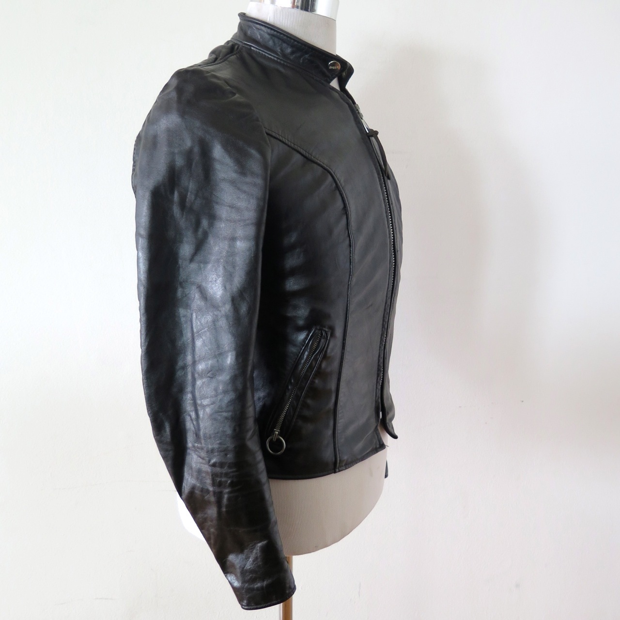 VINTAGE ORIGINAL LEATHER JACKET BROOKS SPORTSWEAR DETROIT 1970’s BLACK SZ 32 XS