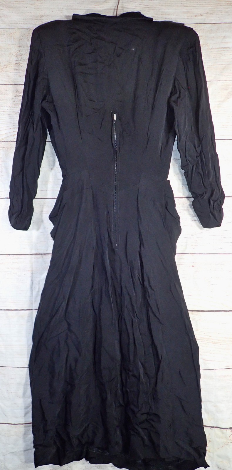 Rare Vintage 1950s 60s MCM Black Crepe Wiggle Cocktail Dress – Velvet Trim XS