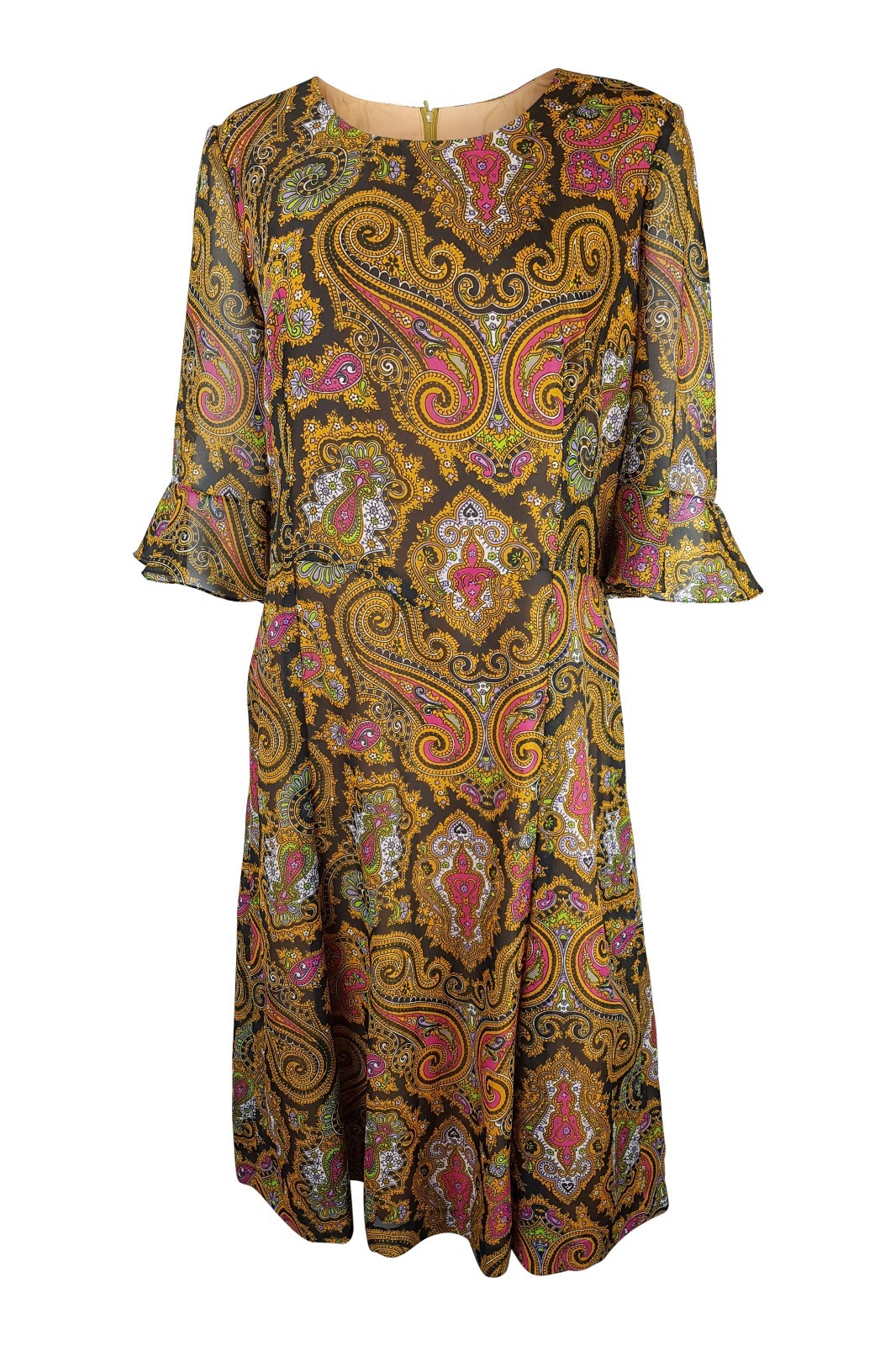 UNLABELLED Vintage Paisley Orange Long Sleeve Dress (M | UK 12 | US 8)