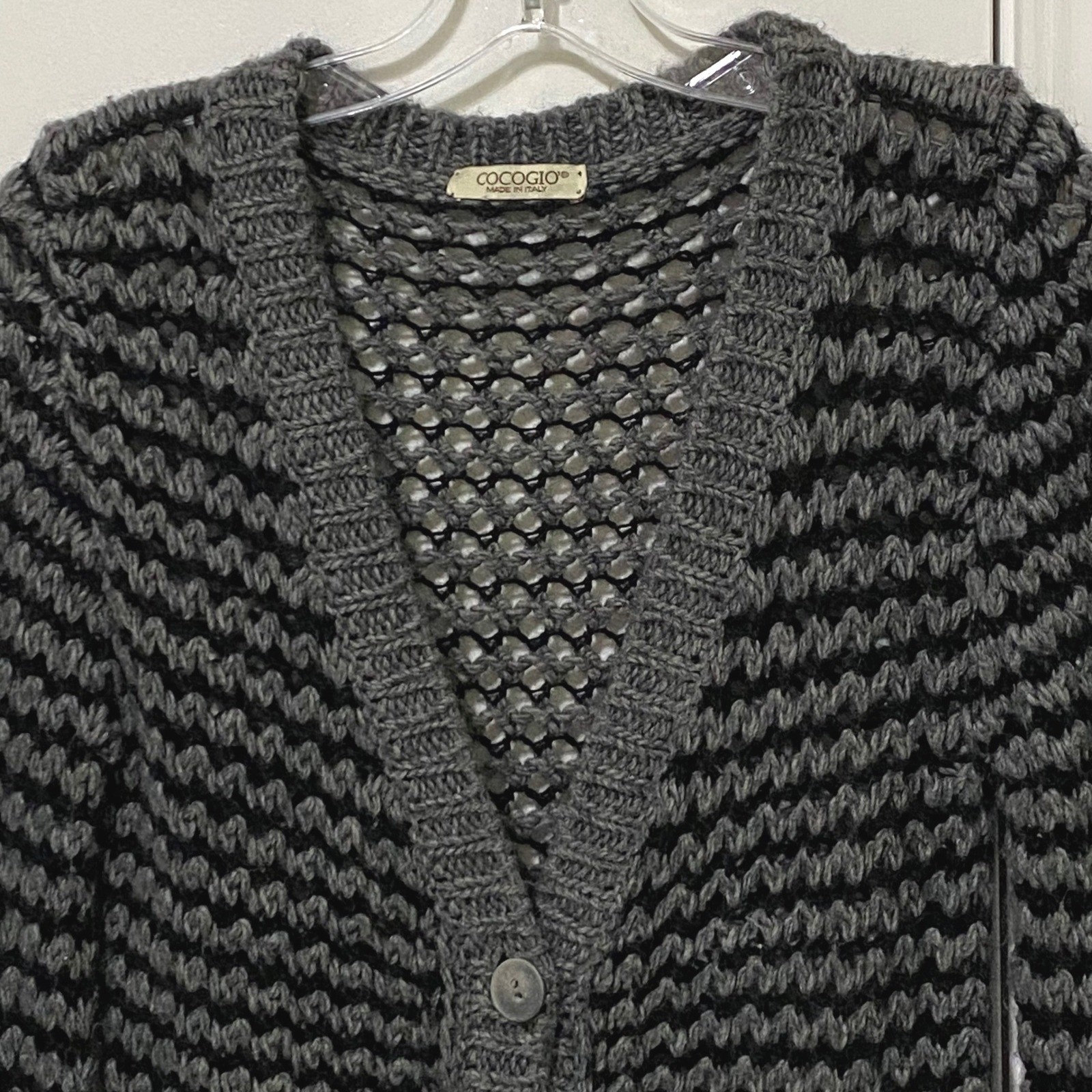 Cocogio Crochet Striped Button Up Sweater Made Italy Open Stitch Grunge Boho XS