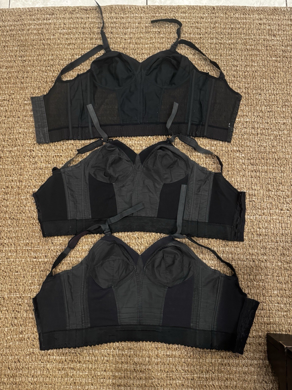 Vtg Black Longline Bustier Bra Lot of 3 Crop Top Corset Sharon Pinup Rockabilly