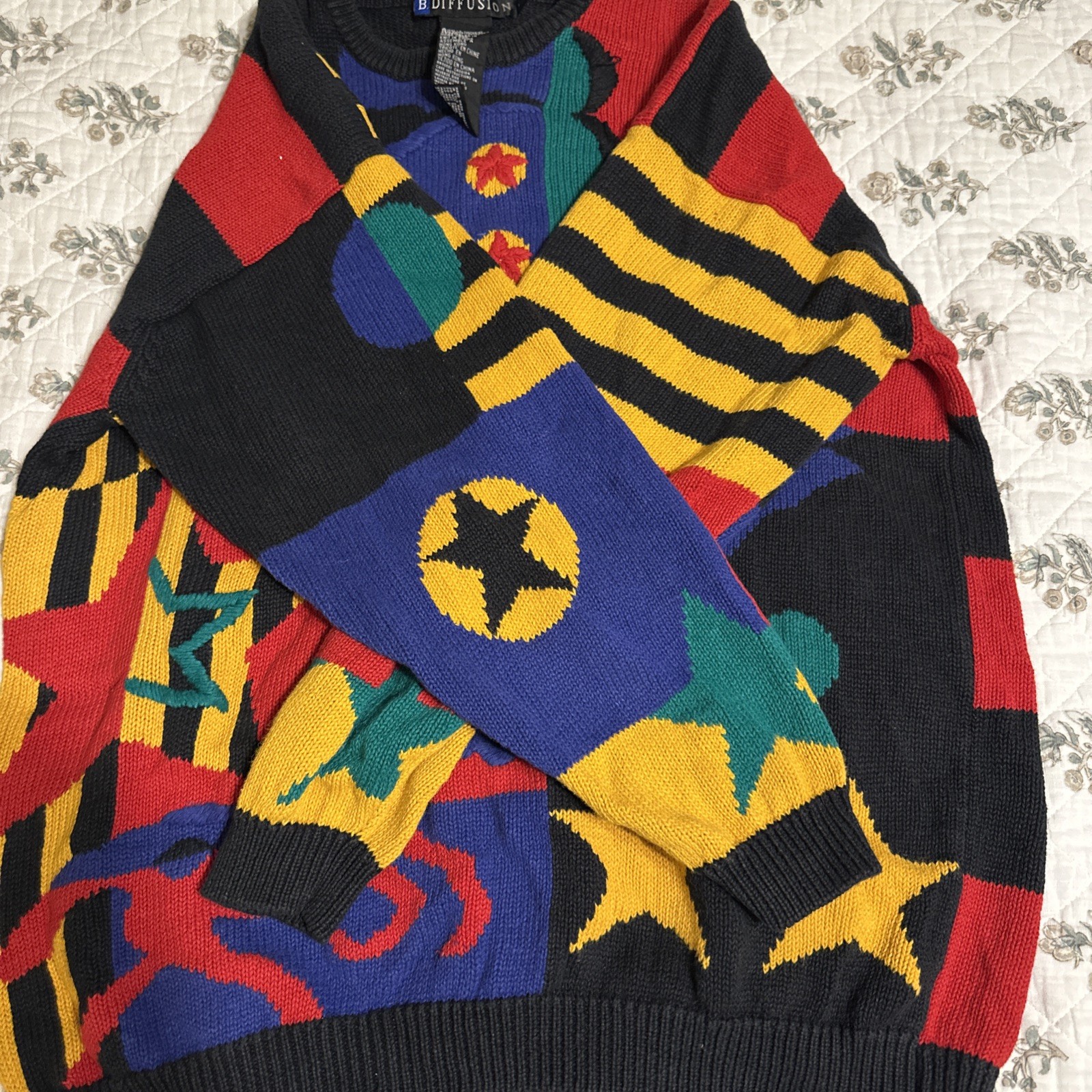 Women’s VINTAGE 1993 I.B. DIFFUSION RETRO 3D Knit Horse SWEATER L