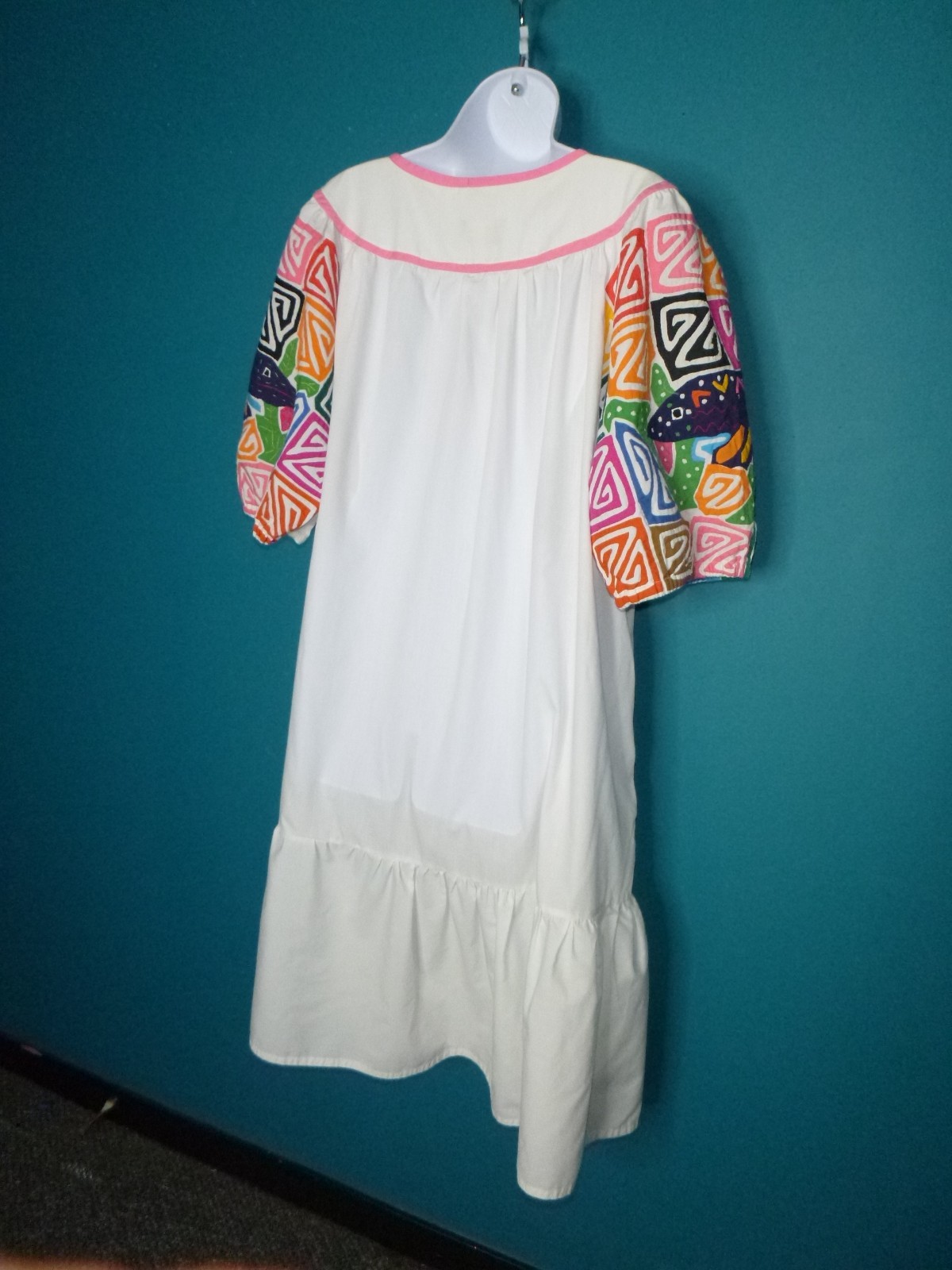 Vtg 70s Seds Crafts Mola Panama Reverse Applique Dress Fish Geckos One Size