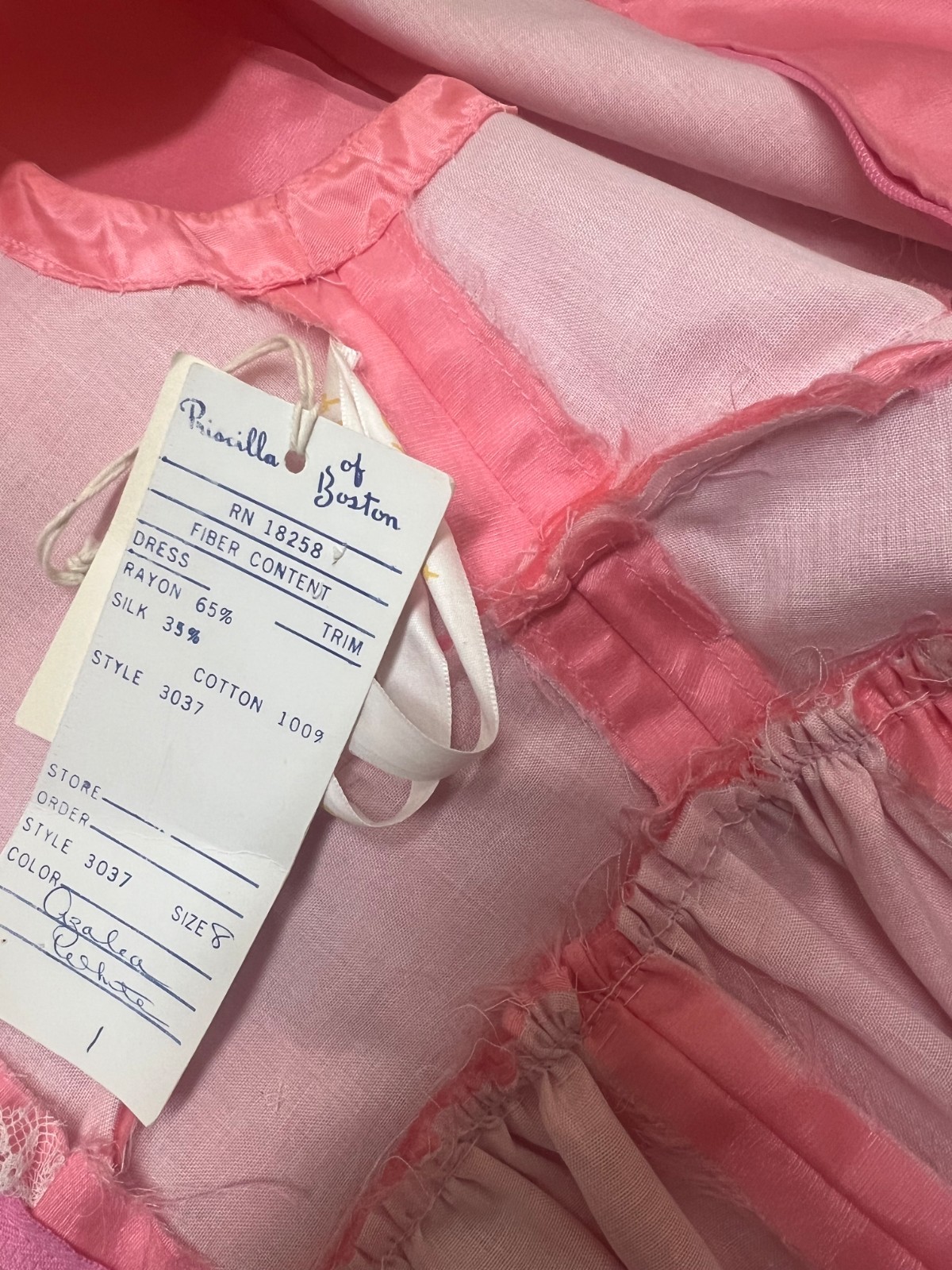 NOS Vtg 60s Sz 8 S 34 B 26 W Prom Gown Dress Pink Priscilla of Boston Silk Rayon