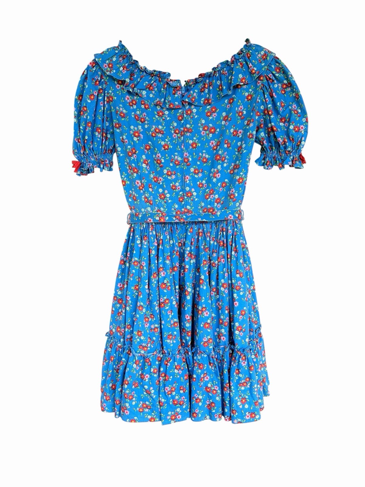 Vintage Blue Floral Peasant/Prairie Style Dress Handmade Ditsy Floral Farmhouse