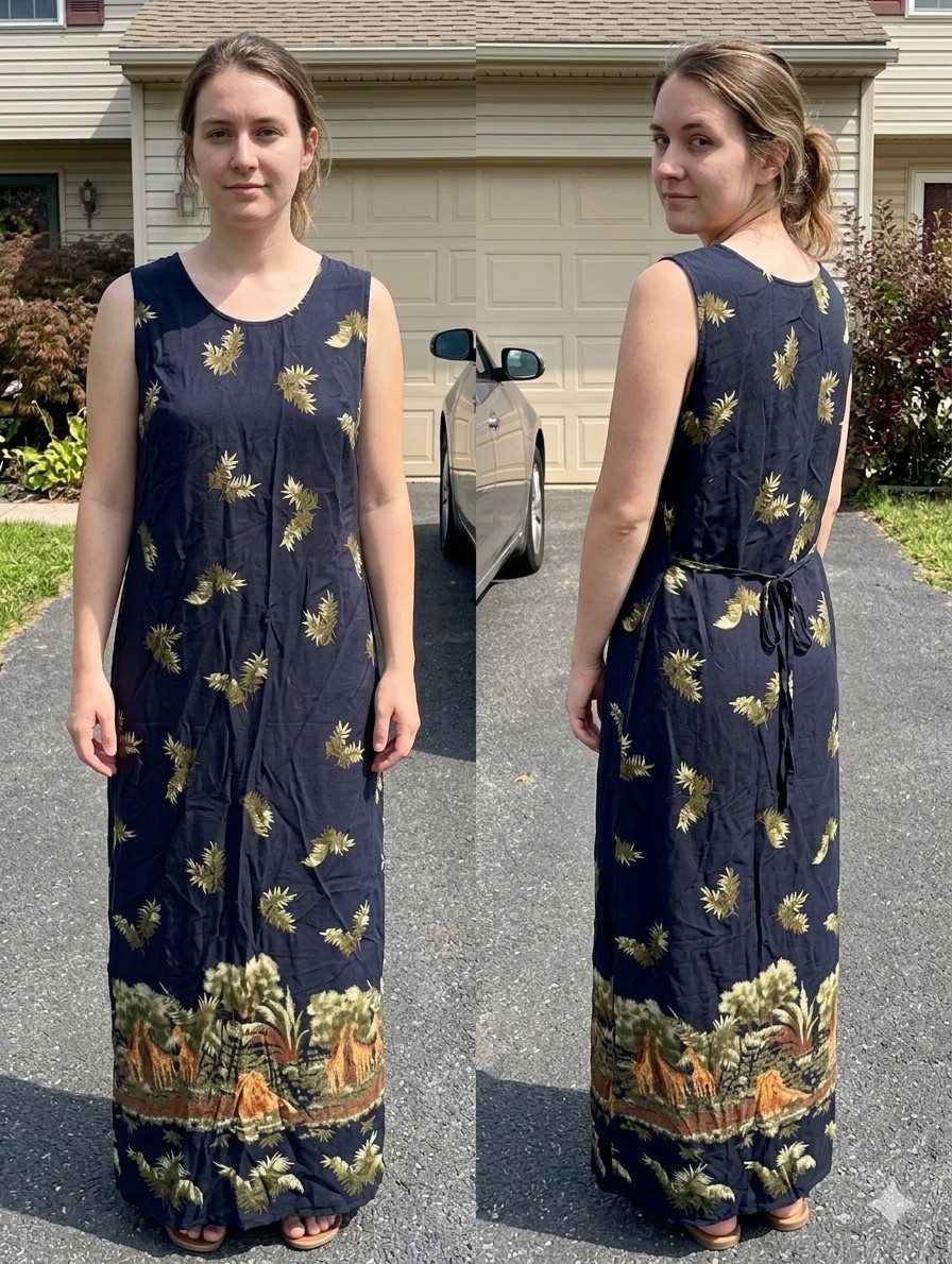 Vintage 90s R&K Originals Safari Giraffe Lion Rayon Maxi Dress Size 10 Tropical
