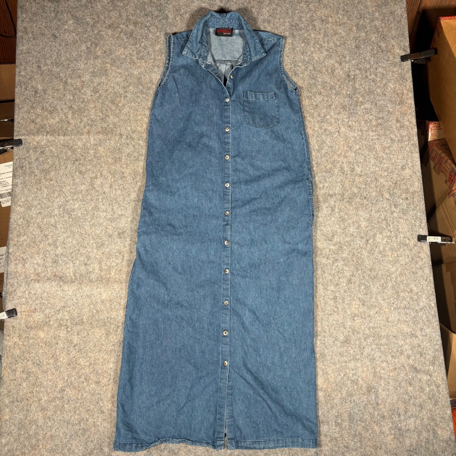 Sunbelt Sportswear Denim Maxi Dress Womens XL Blue Sleeveless Button VTG 90s