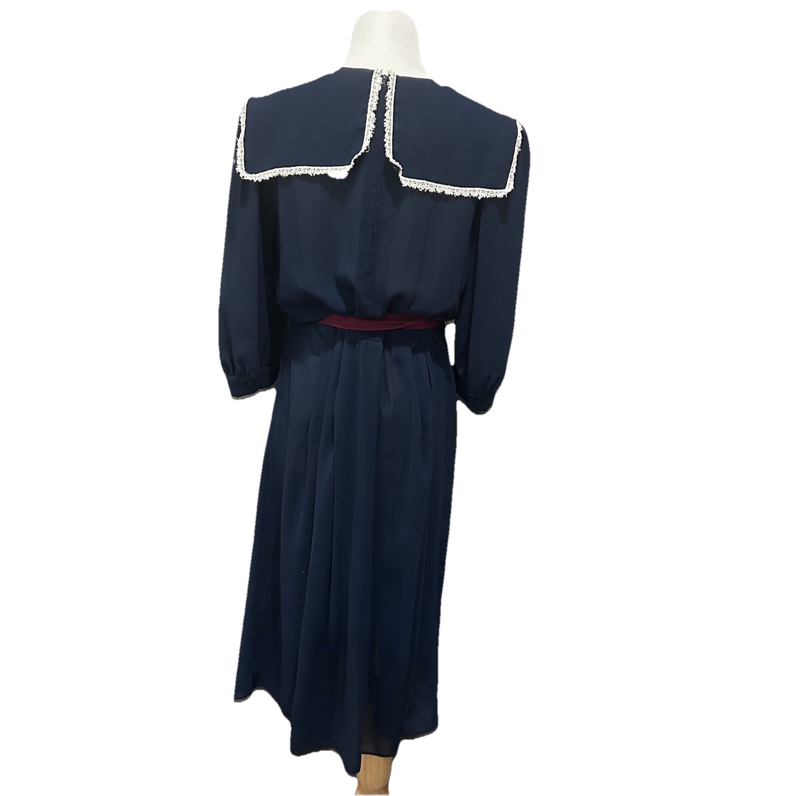 Vintage Women’s 80s Sailor Nautical Prairie Navy White Dress Midi 10
