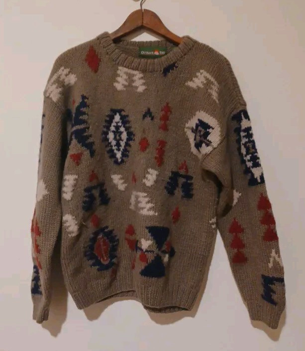 Vintage Outback Red Wool Sweater, Brown & Tan, Size Medium