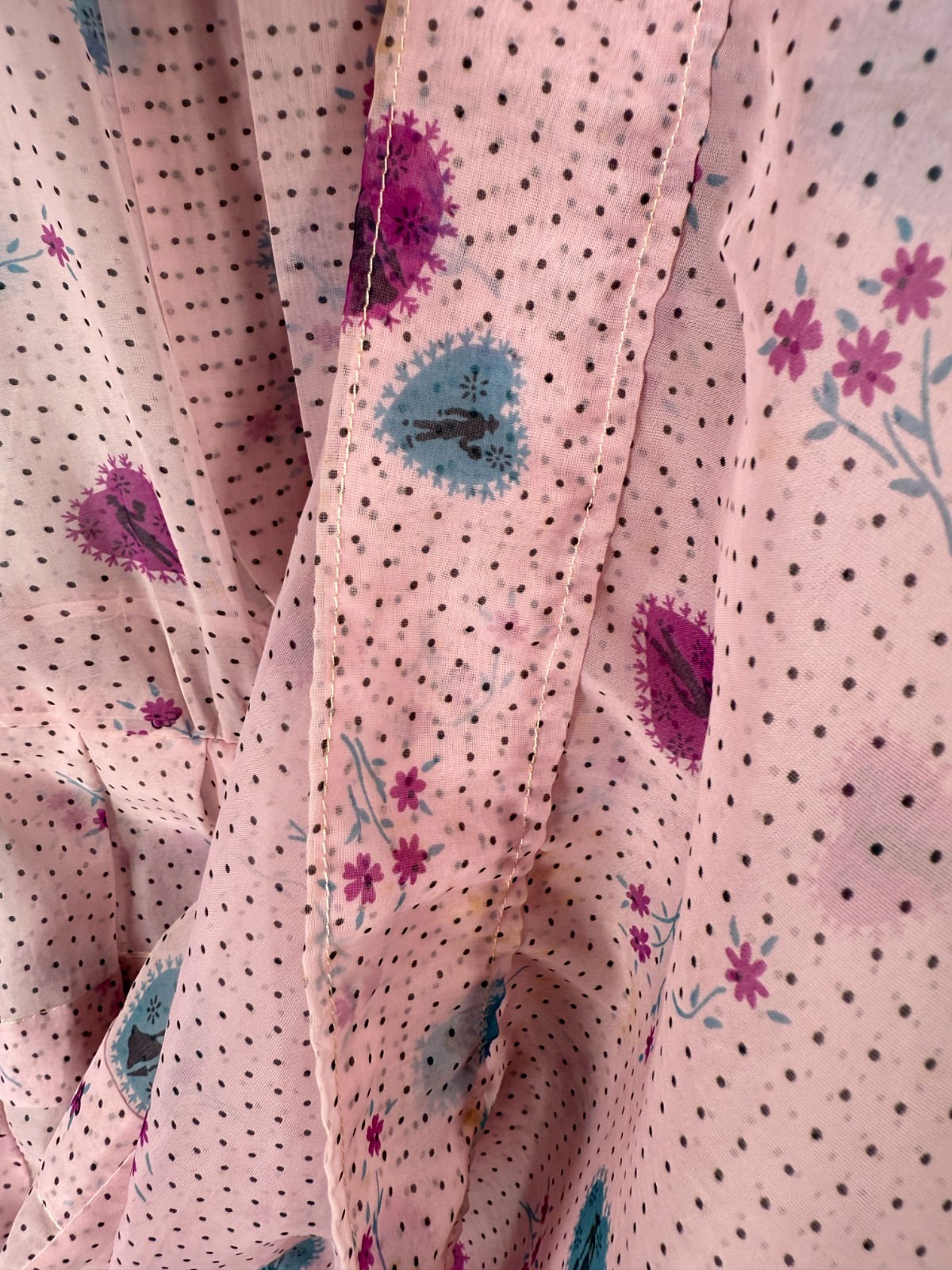 Vintage 30’s Shirt Dress Size M Button Front Casual Sheer Heart Motif Collared