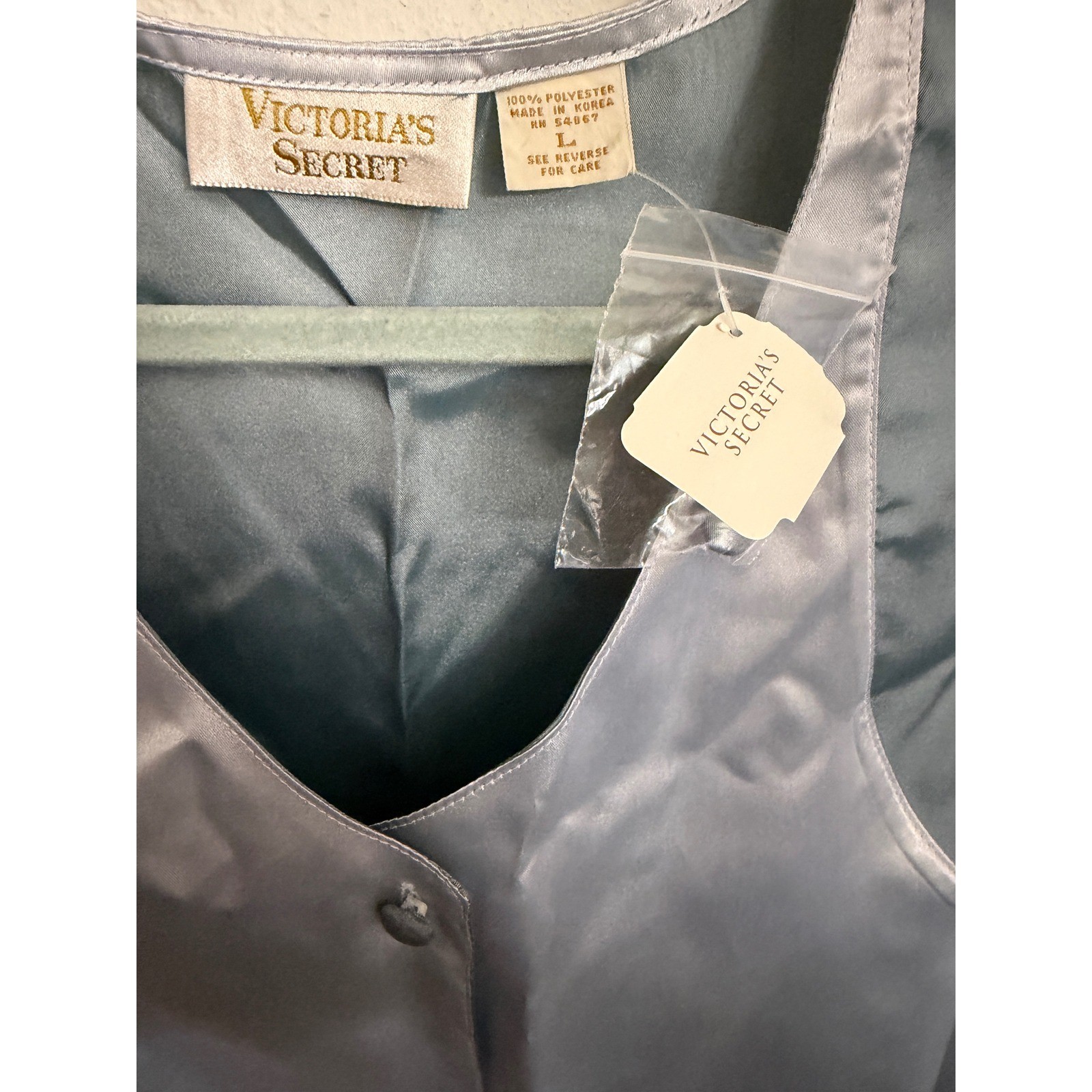 NWT Vintage Victoria’s Secret Satin PJ’s Pajamas Gown PJs Button Front L