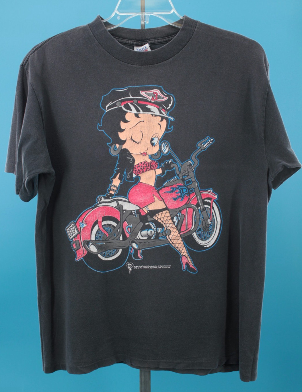 VTG Women’s 90s Black Betty Boop Biker / Harley Girl T Shirt / Tee Sz L 1990s