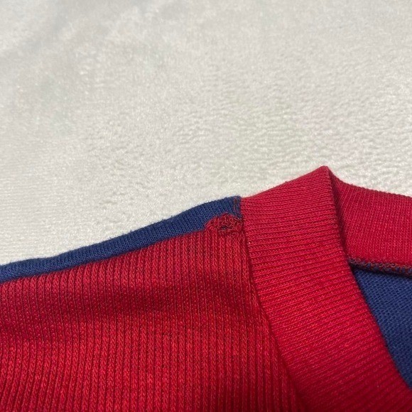 Vintage Colorblock Shirt Red Navy Blue Short Sleeve 70s 80s Retro *READ