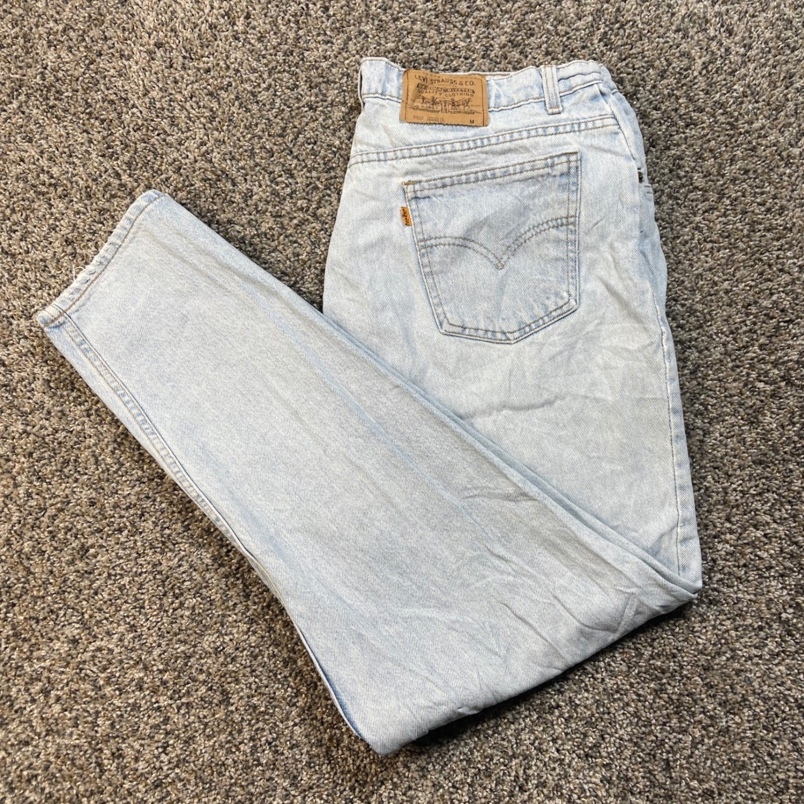 Vintage Levis 9922 Orange Tab Womens 36×30 USA Made Light Wash Tapered Mom Jeans