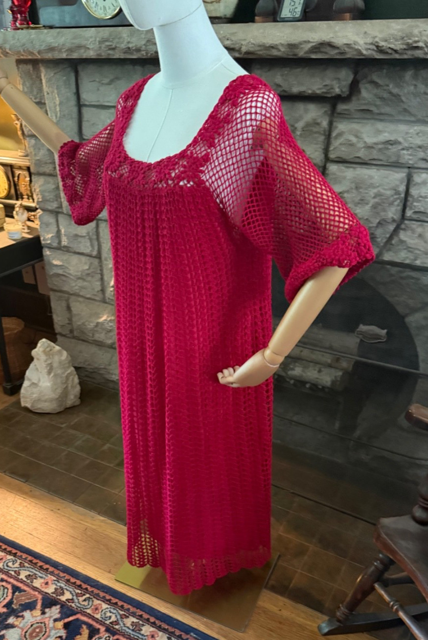 Vintage Loose Fit Red Crocheted Dress Large Bust 42 Thums Up