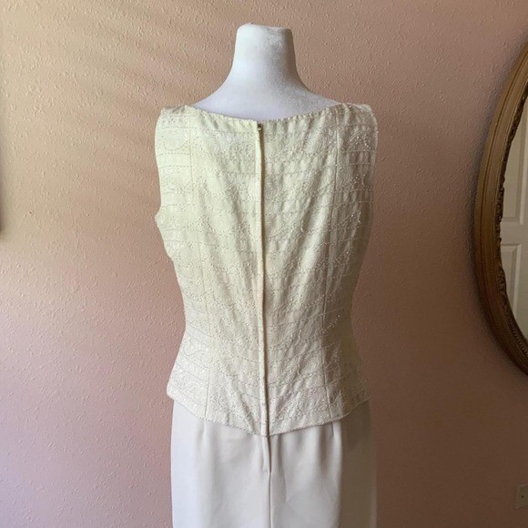 Vintage 80s / 90s White Beaded Peplum Top and Skirt Formal Dress Set