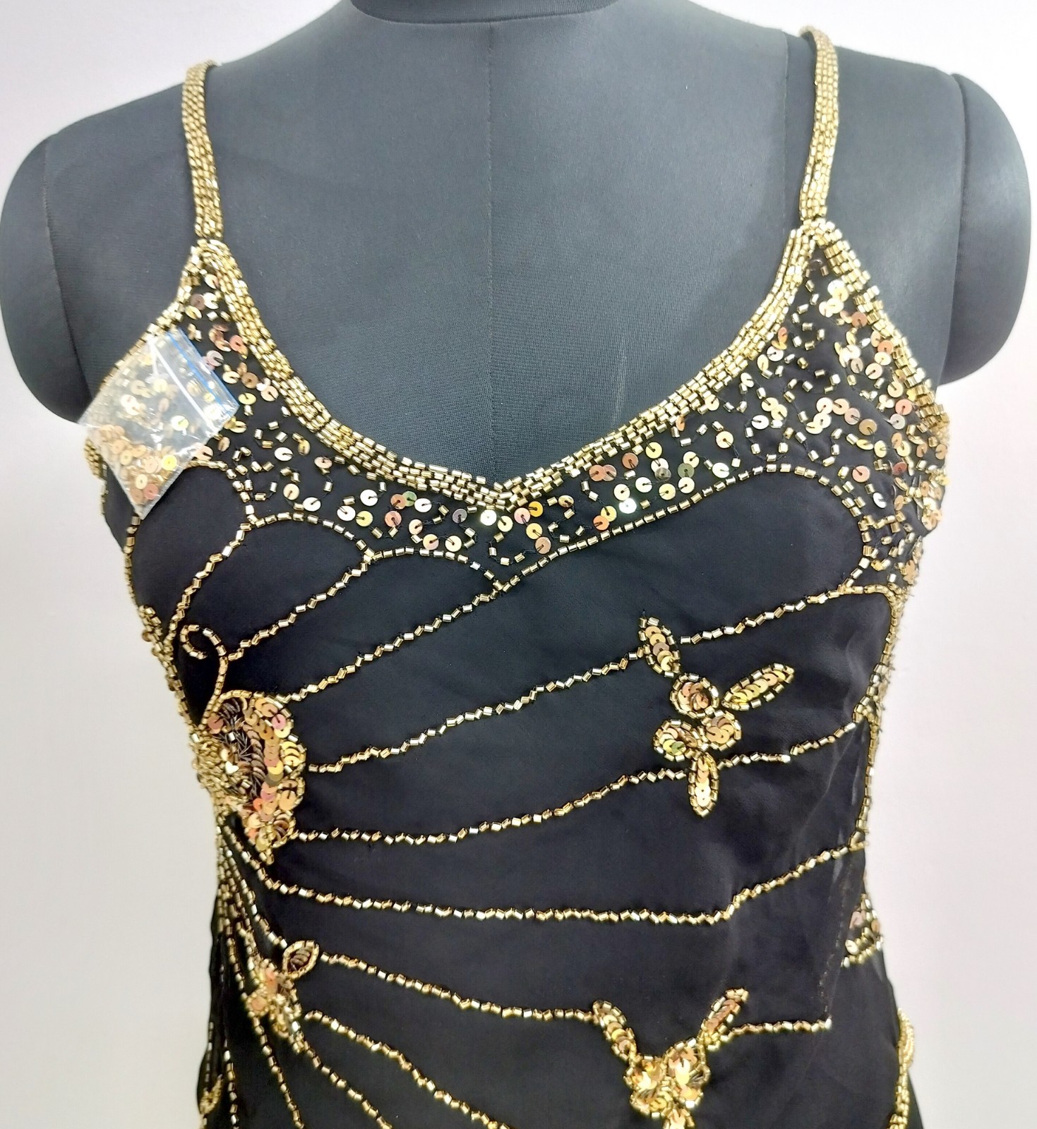 Lot 6 Vintage Y2K Golden Beaded Embroidery Costume Sequin Top Blouse Sheer Tunic
