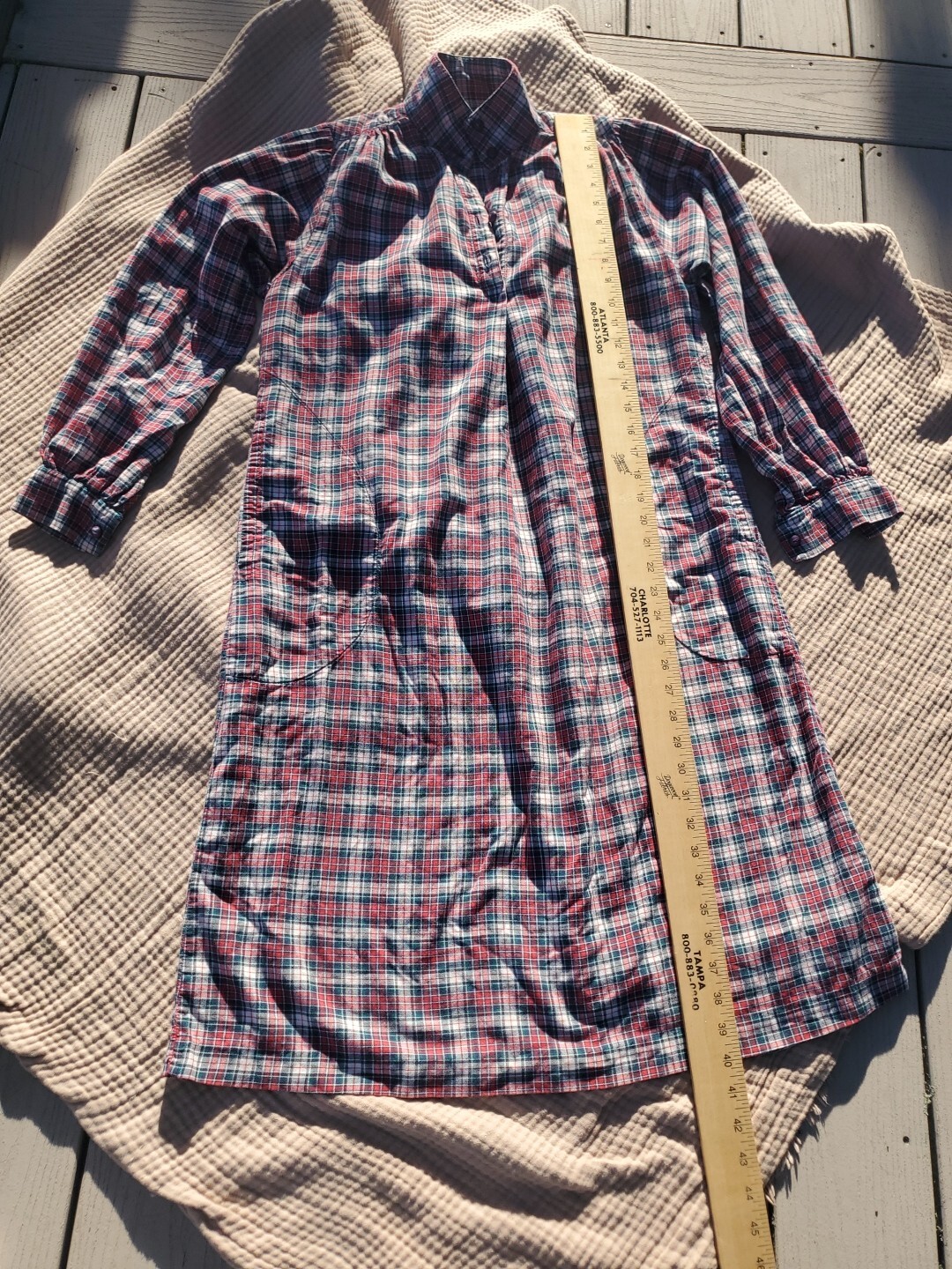 Aunt Abigail’s Attic Plaid Cottagecore 70s Midi Shirt Plain Dress Long Sleeve