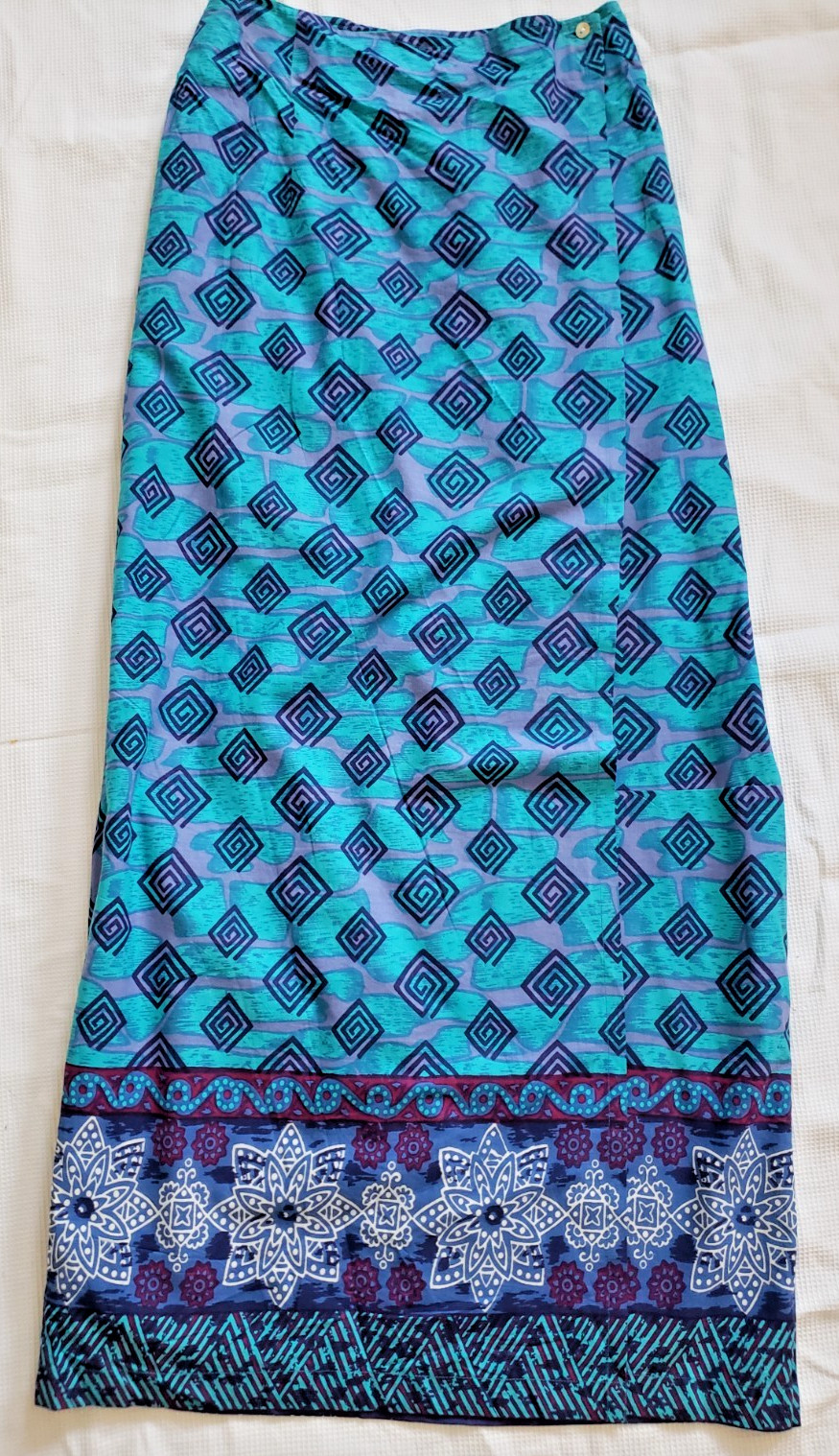 NEW! 726 WEST VINTAGE TRIBAL BLUE MULTIPLE COLORS HAWAIIAN MAXI SKIRT SIZE SMALL