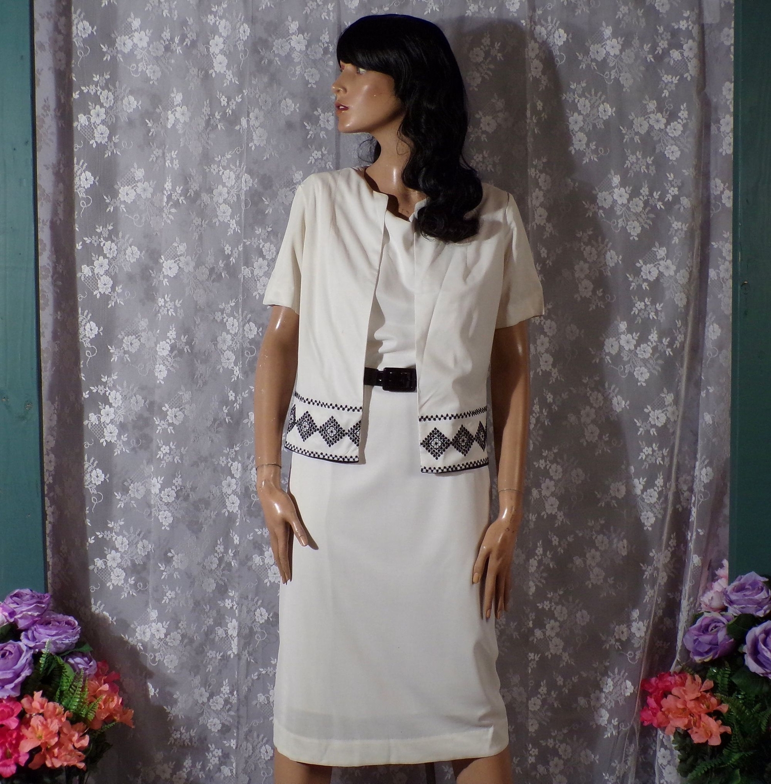 Vintage 60s Dress & Jacket Set Size Small 1960s Retro Summer BBQ Mad Men Chic