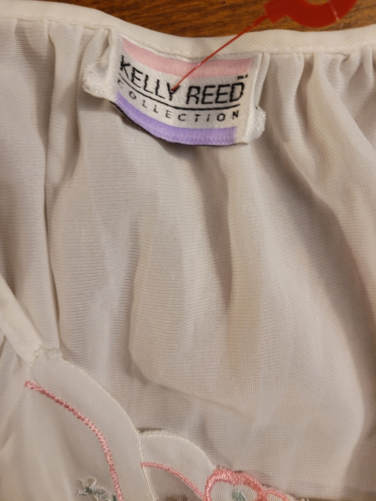 VTG 80s Kelly Reed Made in USA Sheer Chiffon Long Peignoir Robe Embroidered