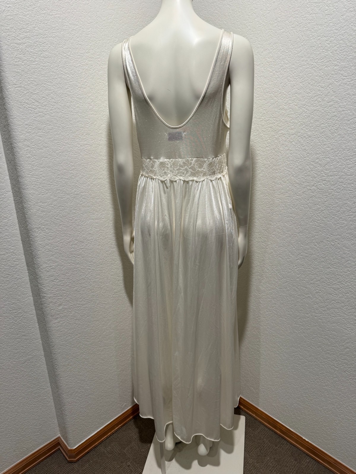 Vtg Shadowline Nightgown Slip Dress Full Sweep Maxi Lace Sz L Nylon Ivory Bridal