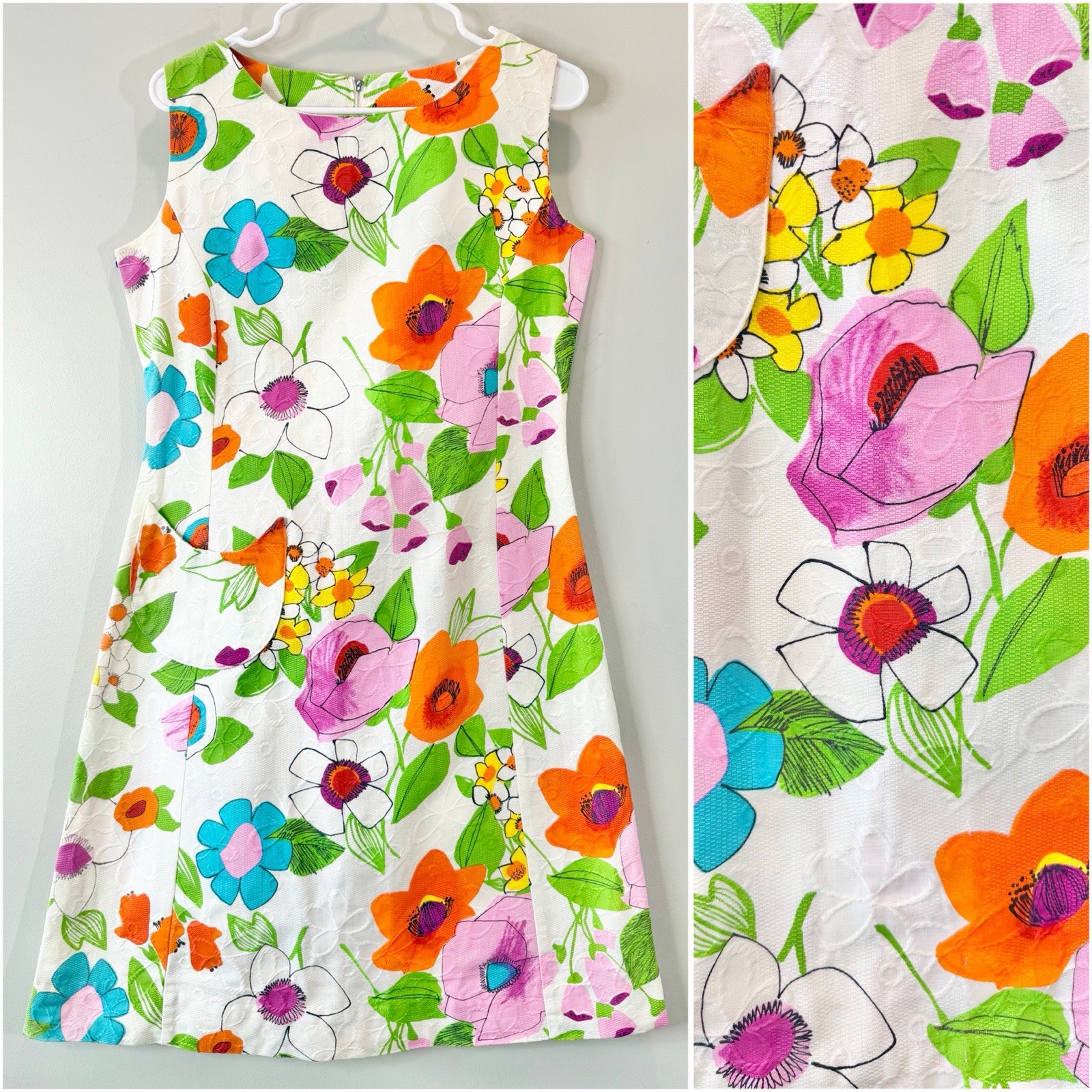 Vintage 1960s Shift Dress Flower Power Mod Hippie Cotton 60s Rainbow Medium