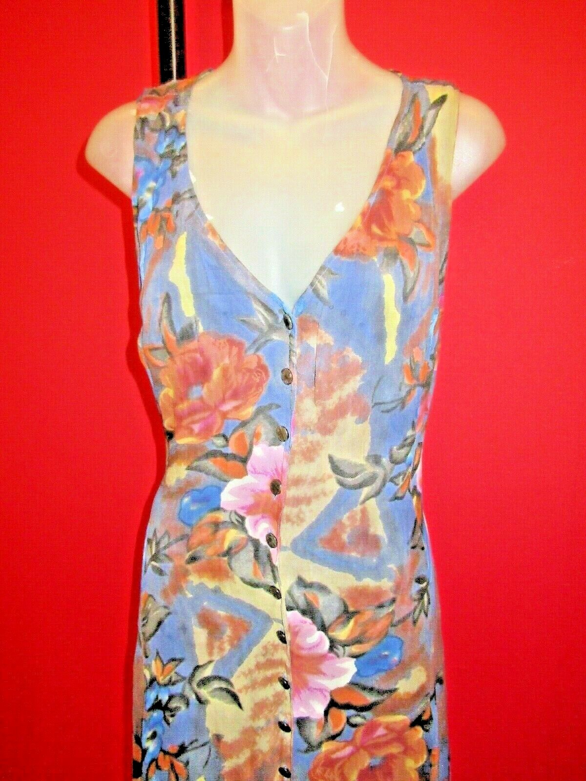 ~~Dark Blue Floral Garden Tea Party Dress Sz 10 Pearlized button front~~