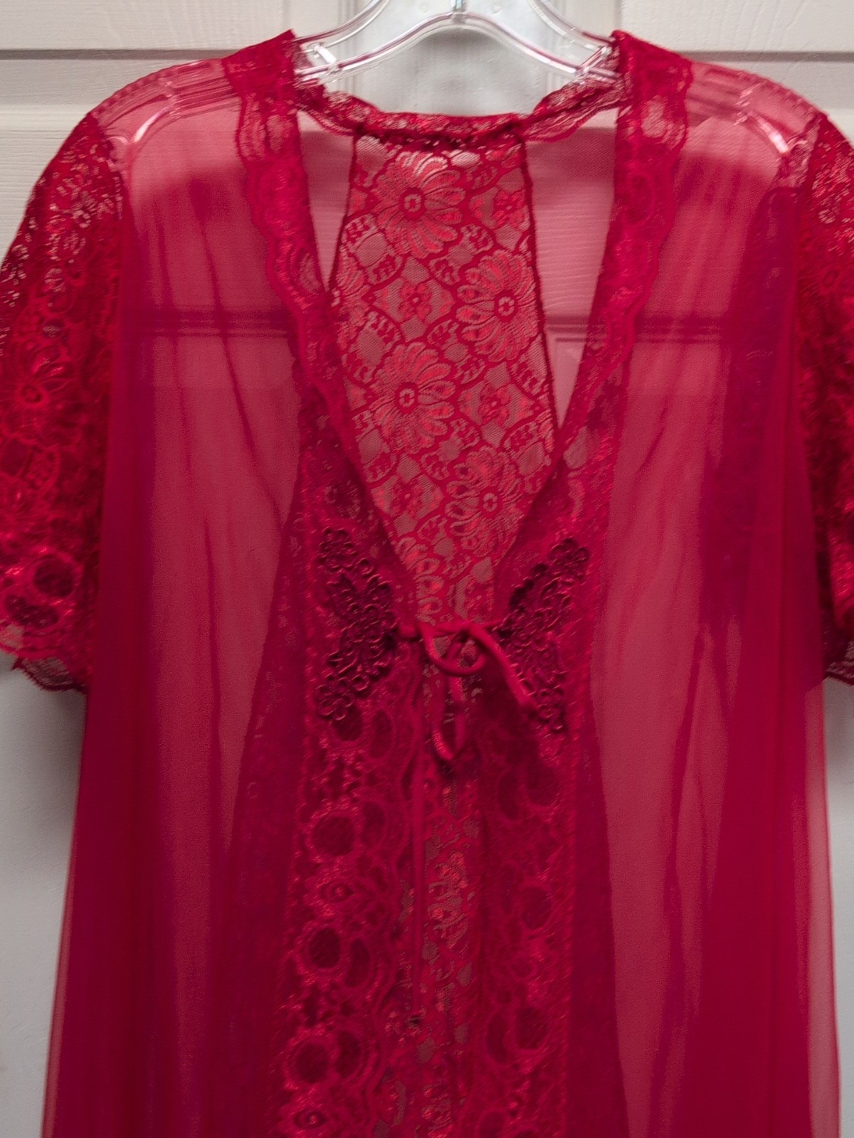 Vintage Lacey Sexy Longline Red V-Neck CoverUp Romantic Women’s 38